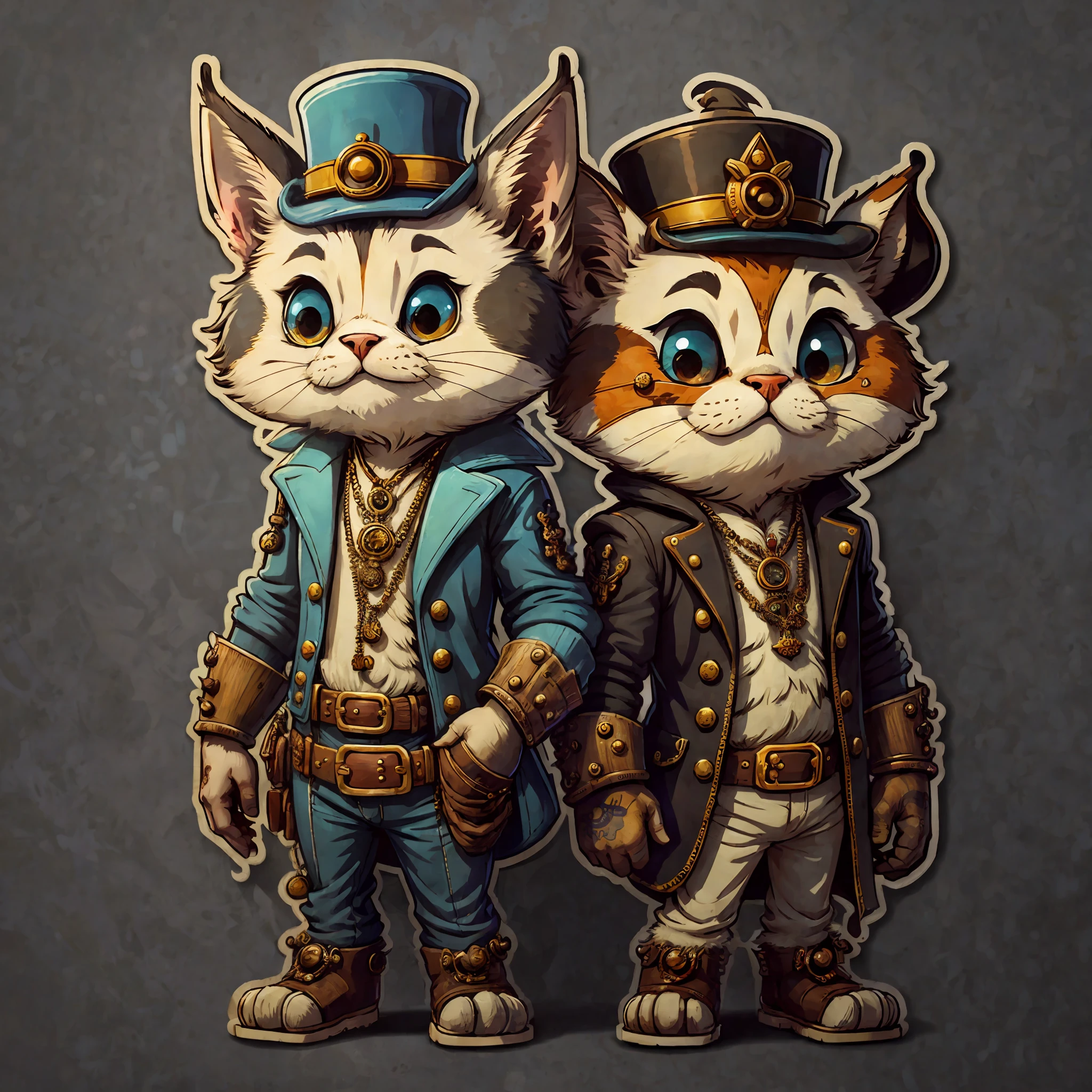 sticker, one cute cartoon steampunk, simple background, DMT colors