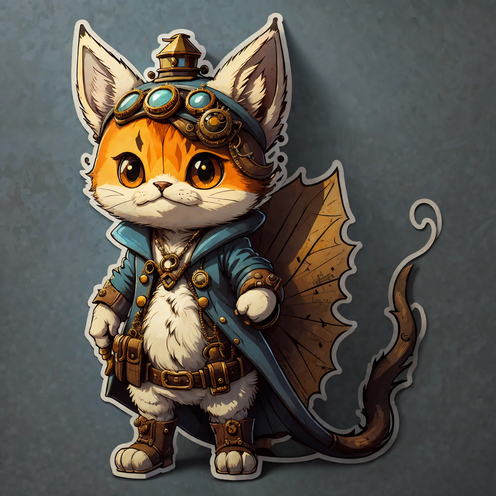 sticker, one cute cartoon steampunk, simple background, DMT colors
