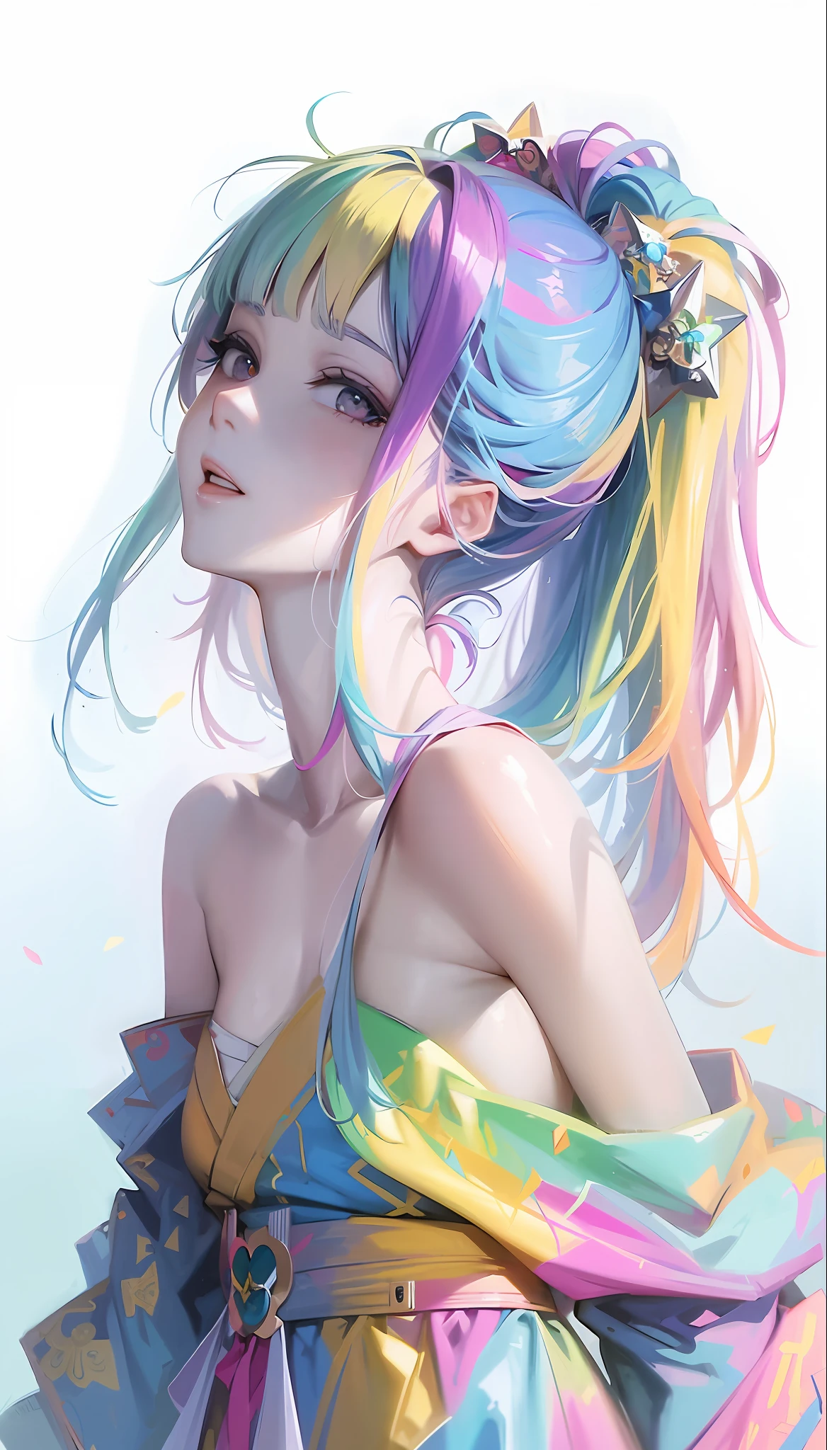 anime girl with colorful hair and a colorful dress, rossdraws pastel vibrant, rossdraws cartoon vibrant, anime style 4 k, beautiful anime portrait, artgerm colorful!!!, ! dream artgerm, beautiful anime girl, anime styled digital art, anime art wallpaper 4k, anime art wallpaper 4 k, digital anime art, extremely detailed artgerm