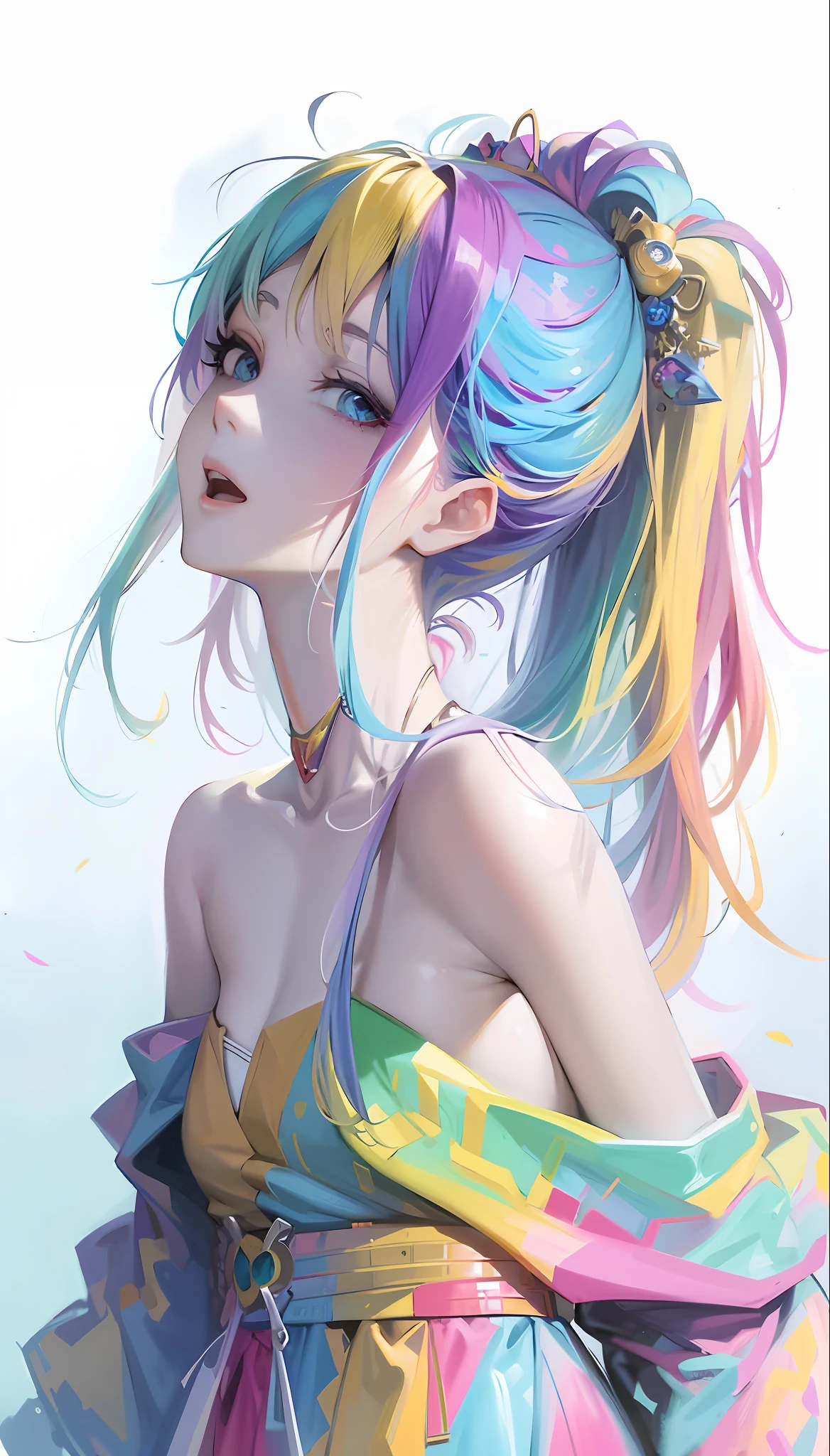 anime girl with colorful hair and a colorful dress, rossdraws pastel vibrant, rossdraws cartoon vibrant, anime style 4 k, beautiful anime portrait, artgerm colorful!!!, ! dream artgerm, beautiful anime girl, anime styled digital art, anime art wallpaper 4k, anime art wallpaper 4 k, digital anime art, extremely detailed artgerm