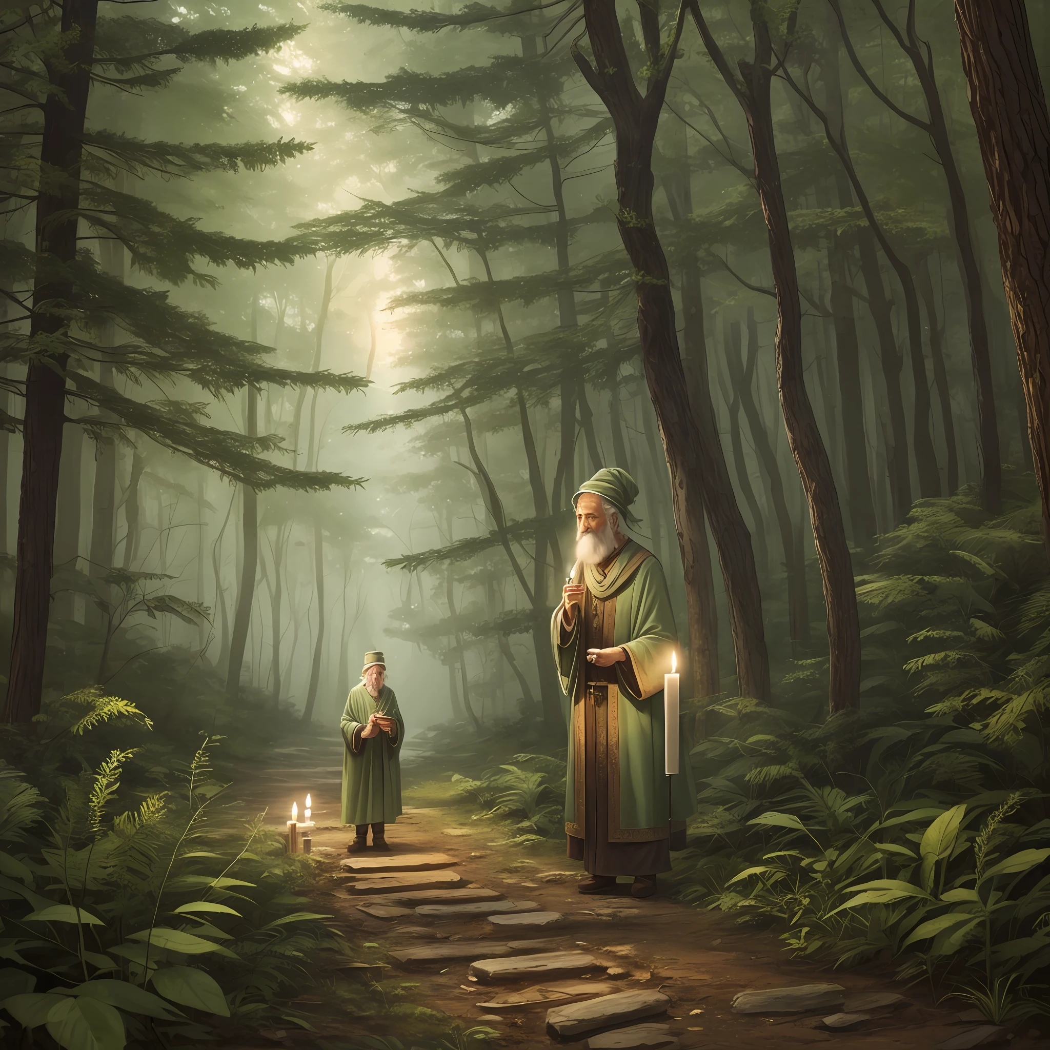 Old sage in the woods with a candle --auto --s2