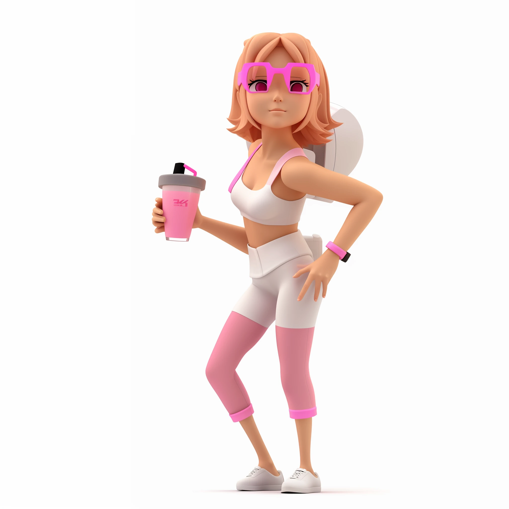 cartoon woman with a pink drink, character is in her natural pose, render 3 d of a full female body, render of April, depicted as a 3 d render, 3d character, 3d character, full body potrait holding bottle, render of a cute 3d anime european girl, smoth 3d illustration, smoth illustration smoth, european girl,  European 3D