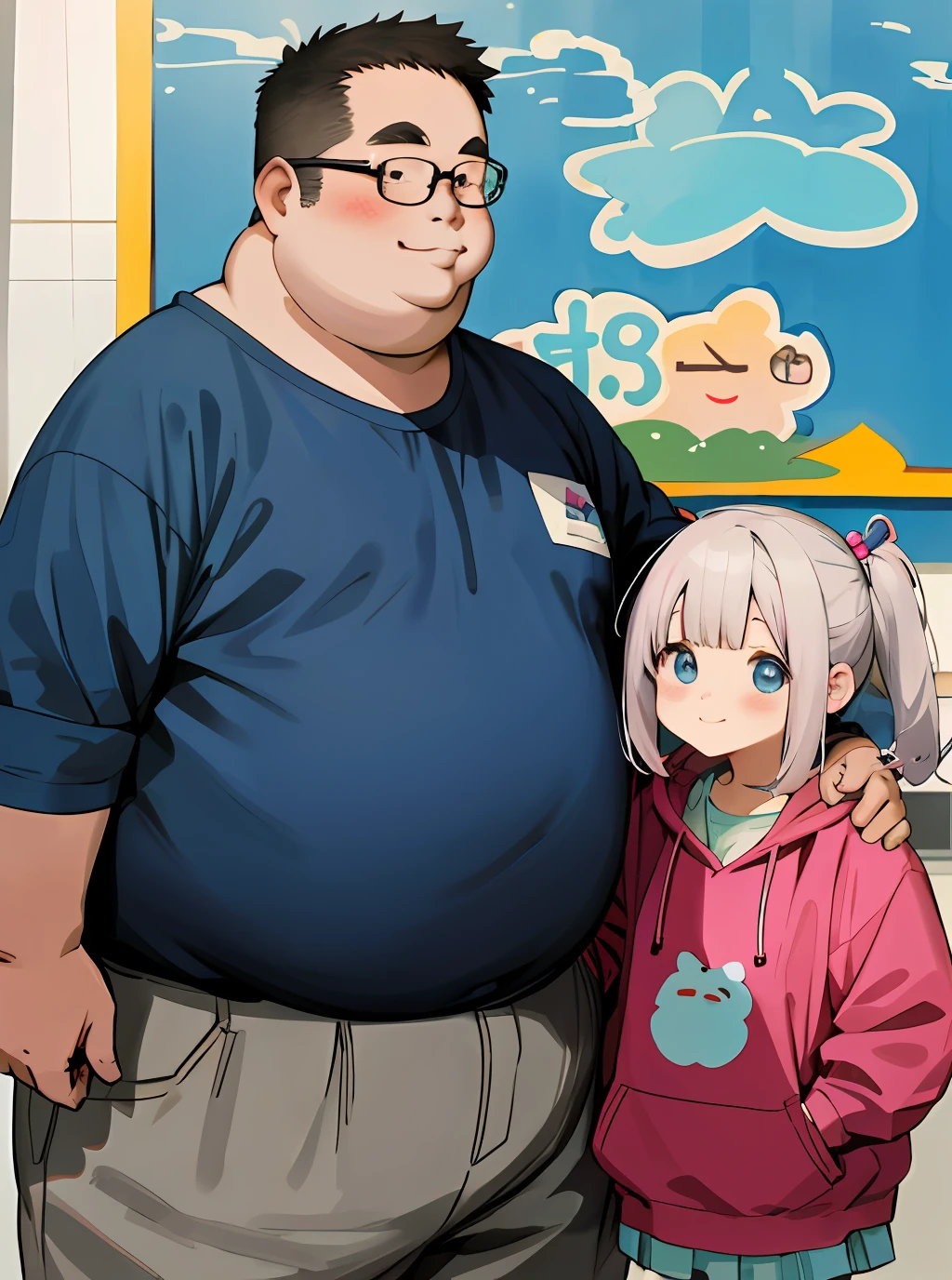 Cute anime girl hanging out with fat guy