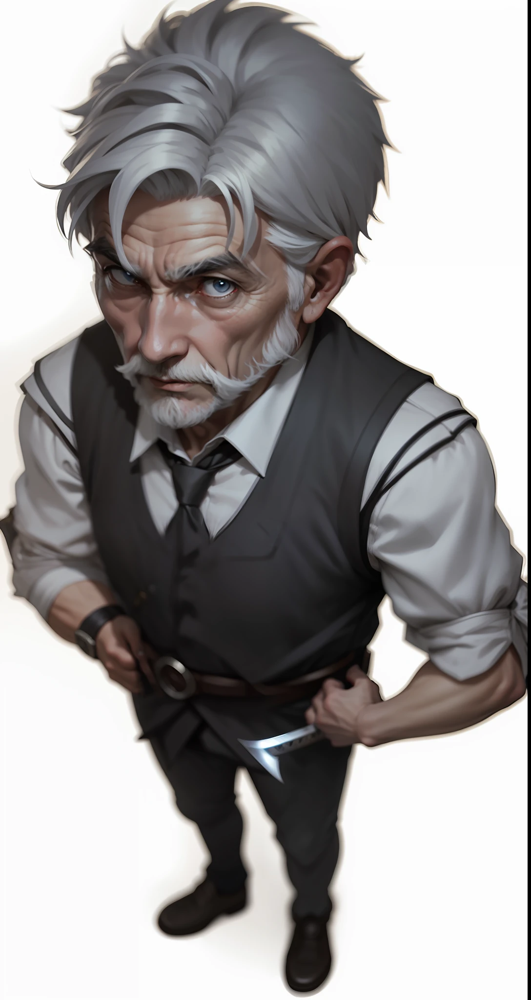 old man, white hair, social clothing, pulled sleeve, token rpg, sword on the back of Arnaldo Fritz