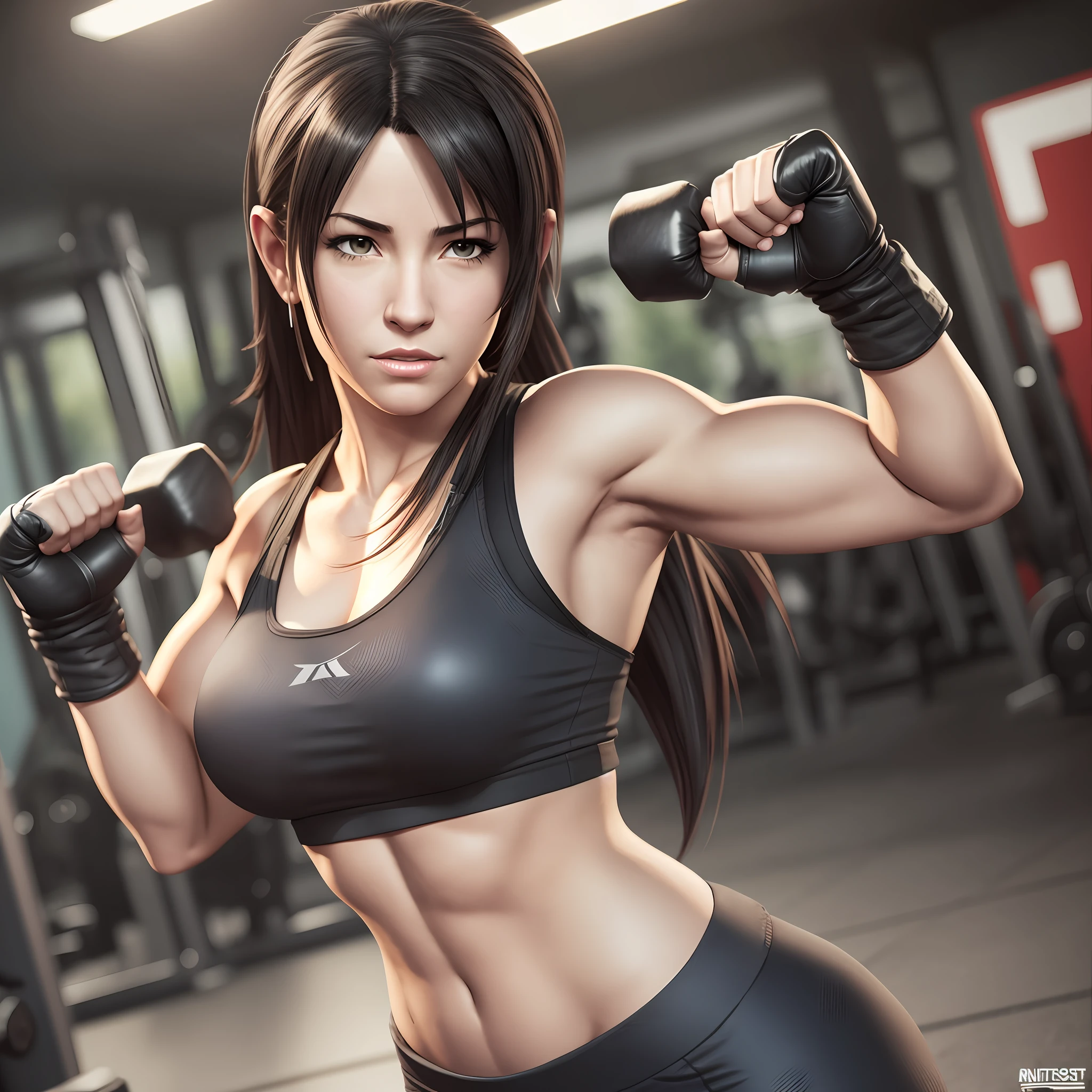 realistic photoart Tifa Lockhart wearing gym clothes --auto --s2