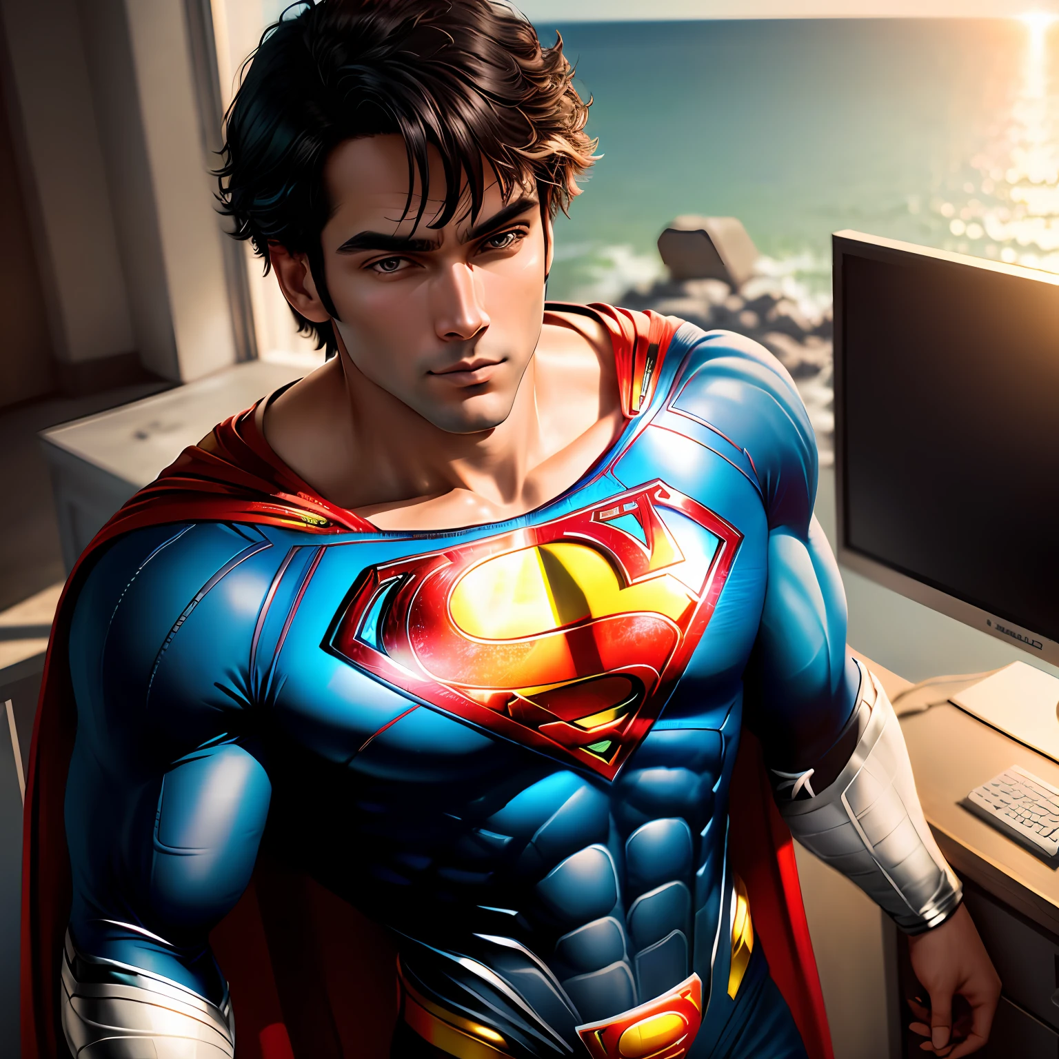 Keys, like (superman), looking at viewer, 8k uhd, dslr, high quality, film grain, Fujifilm XT3