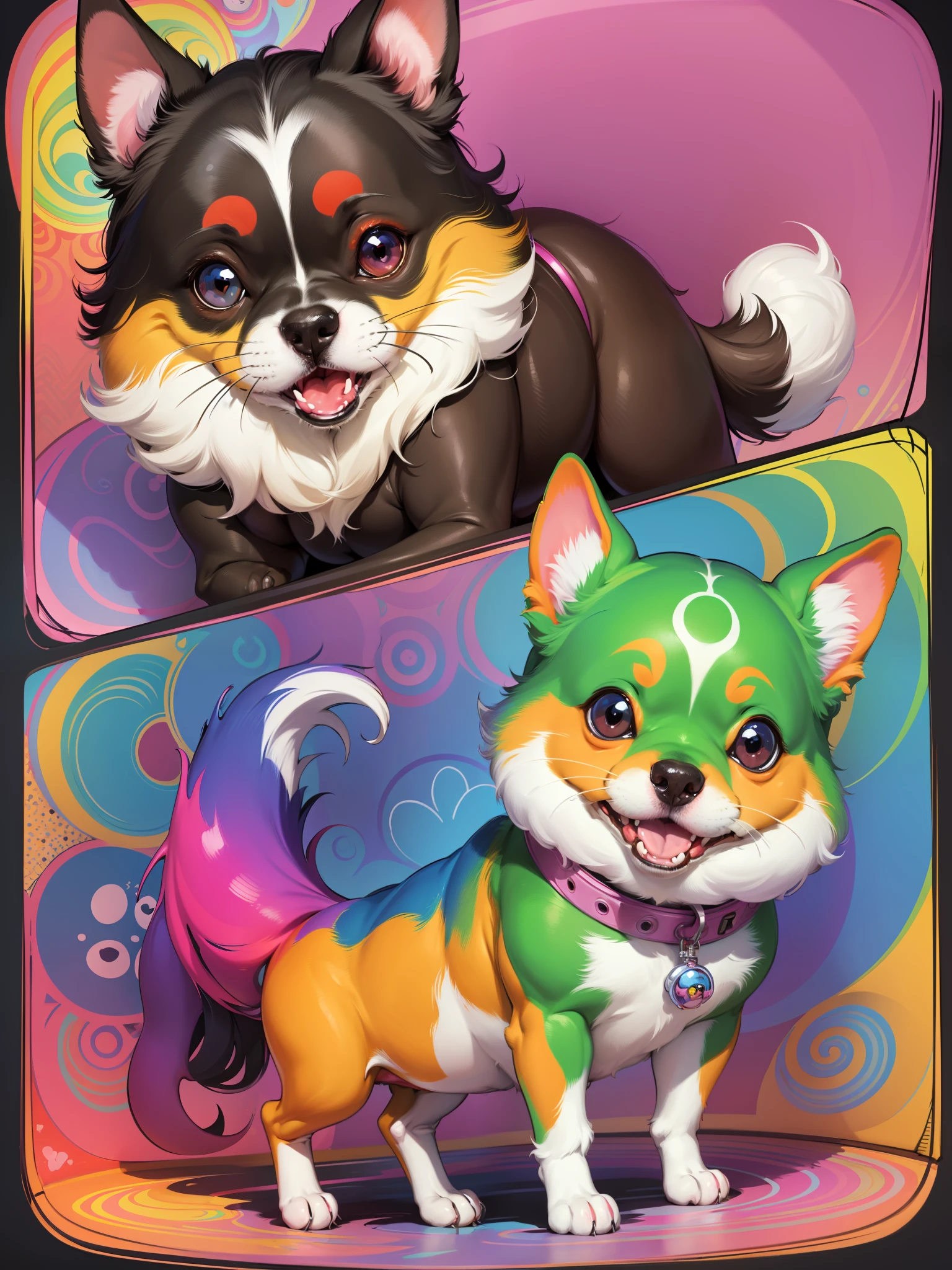 a close up of a cartoon dog with different expressions on it, cute colorful adorable, kawaii cute dog, cartoonish cute, cute features, soft cute colors, 中 元 节, けもの, pastel colors only, cute art style, cute dog, ( colorful ), aww, unused sticker sheet, [ floating ]!!, cute cartoon
