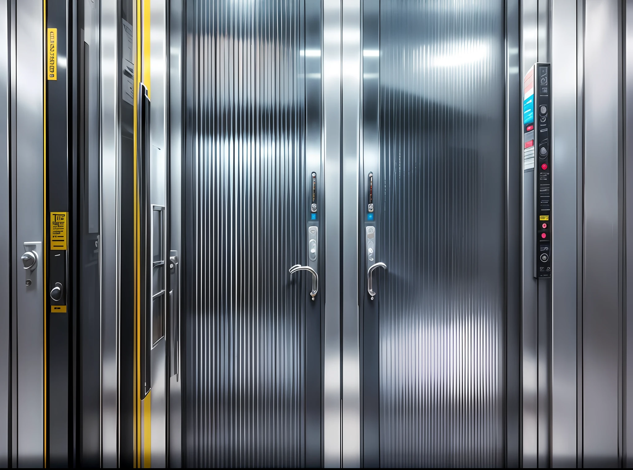 doors of a futuristic elevator hyper realistic, front, only doors, metal, well detailed, high quality, full hd, 4k, style photography of maximum quality --auto --s2
