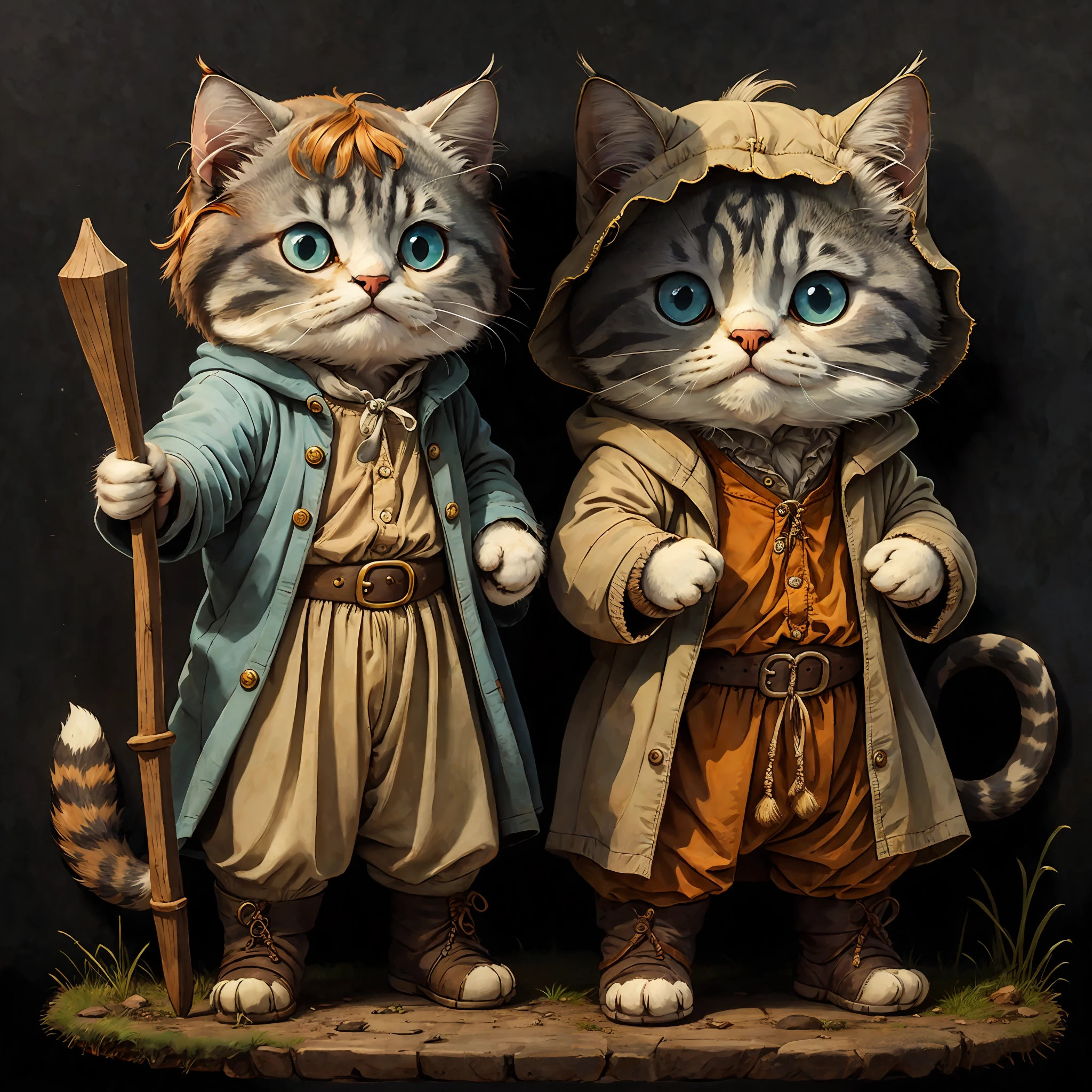 STICKER, the cutest cartoon of a cat cosplaying as bilbo baggins, simple background