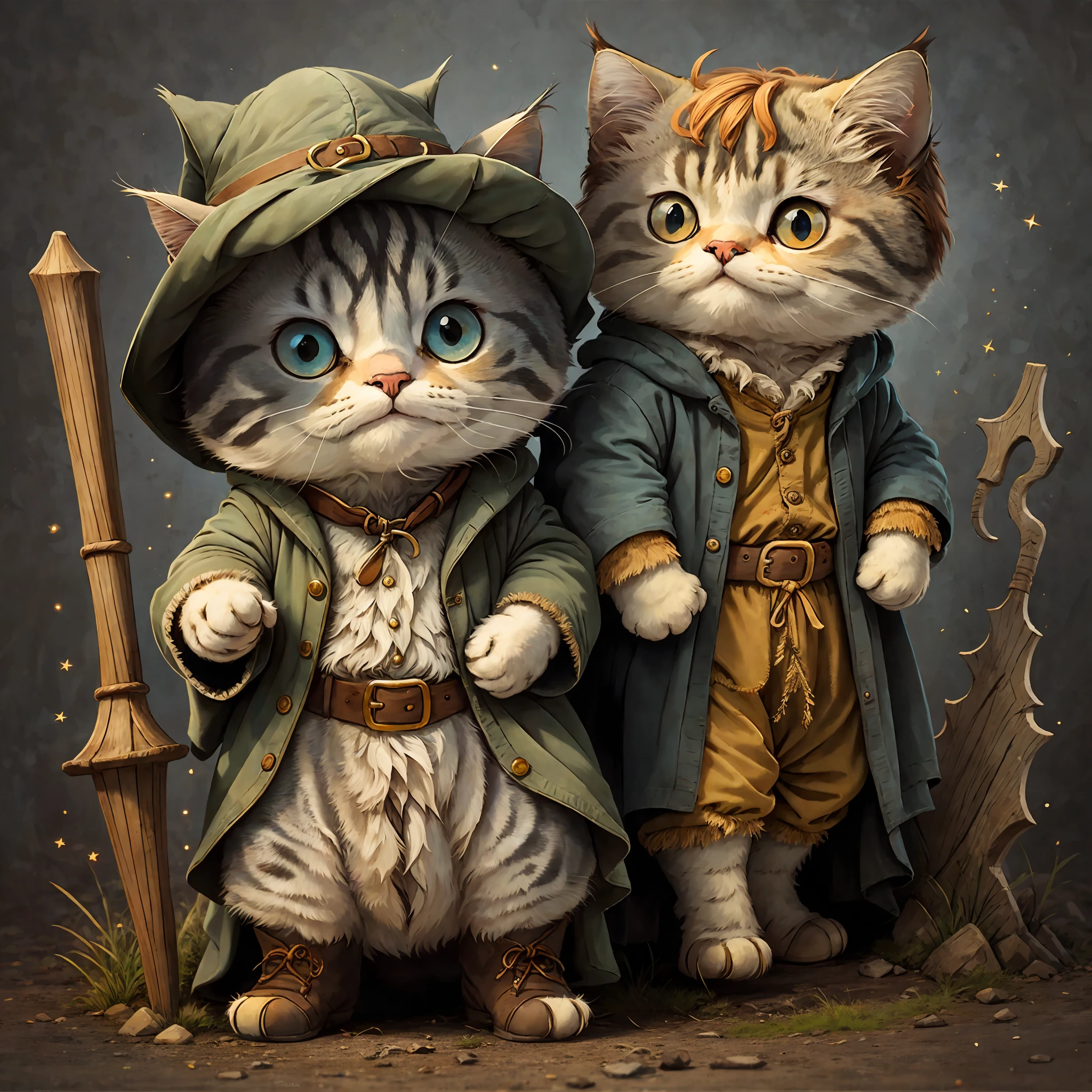 STICKER, the cutest cartoon of a cat cosplaying as bilbo baggins, simple background
