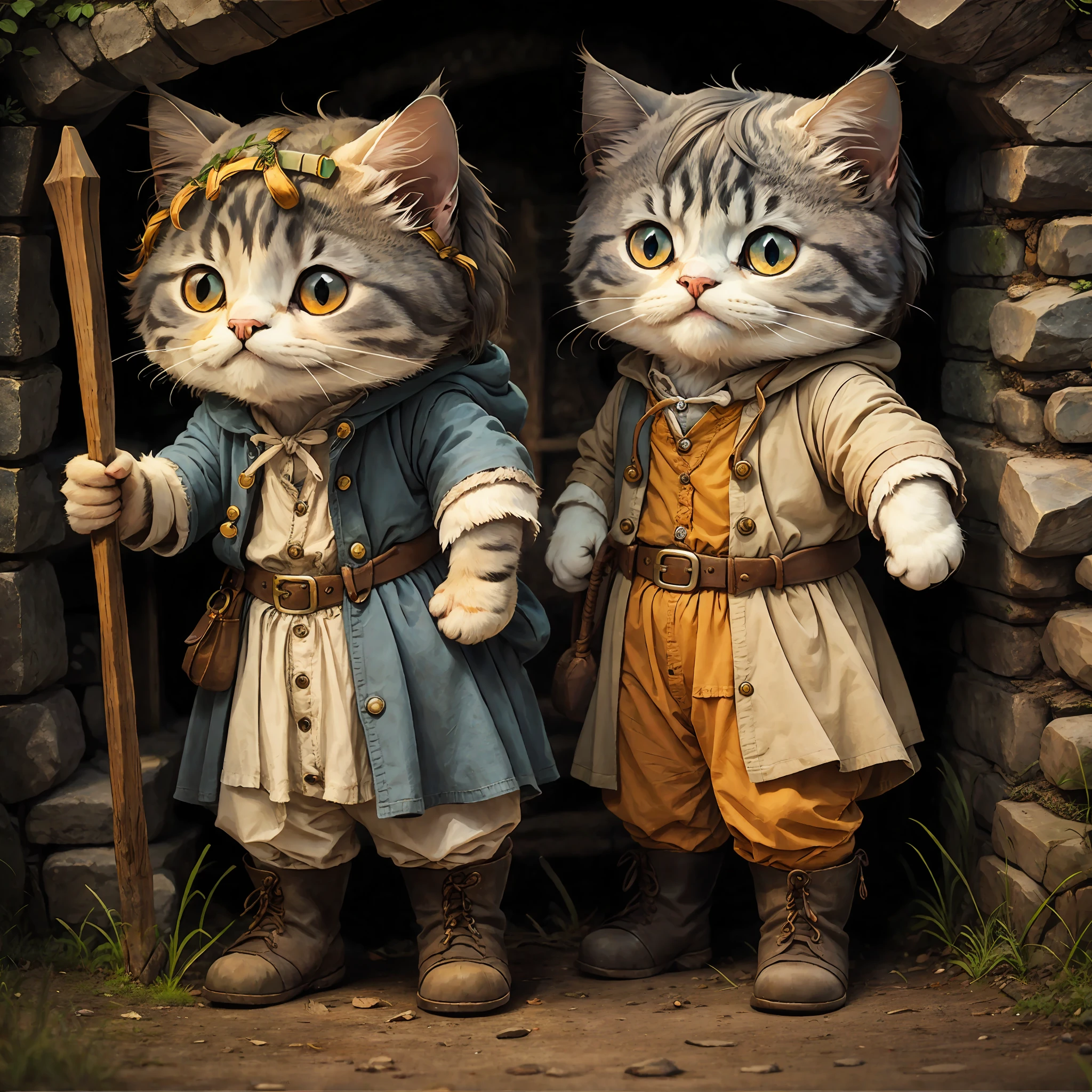 STICKER, the cutest cartoon of a cat cosplaying as bilbo baggins, simple background