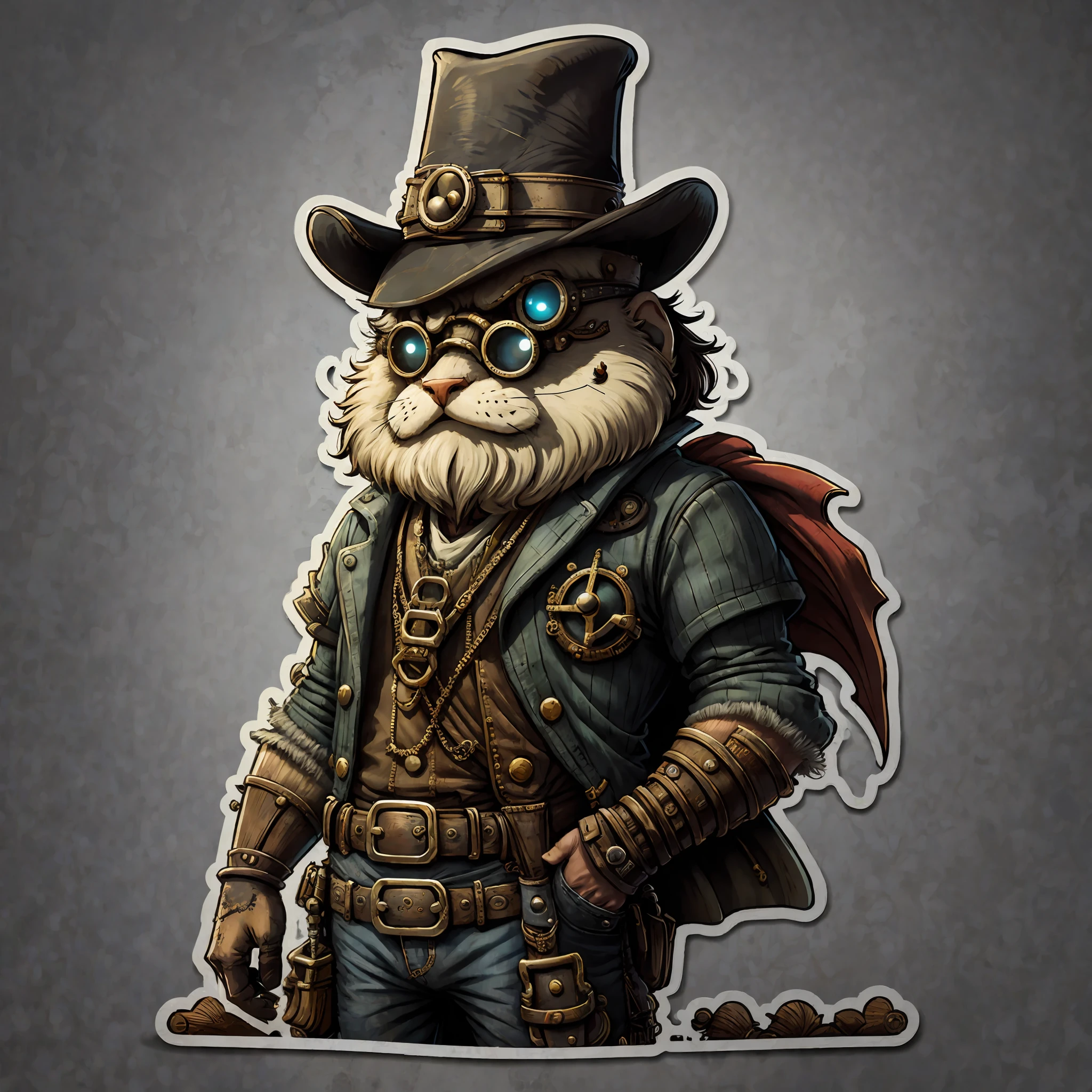 STICKER, coolest cartoon steampunker, simple background
