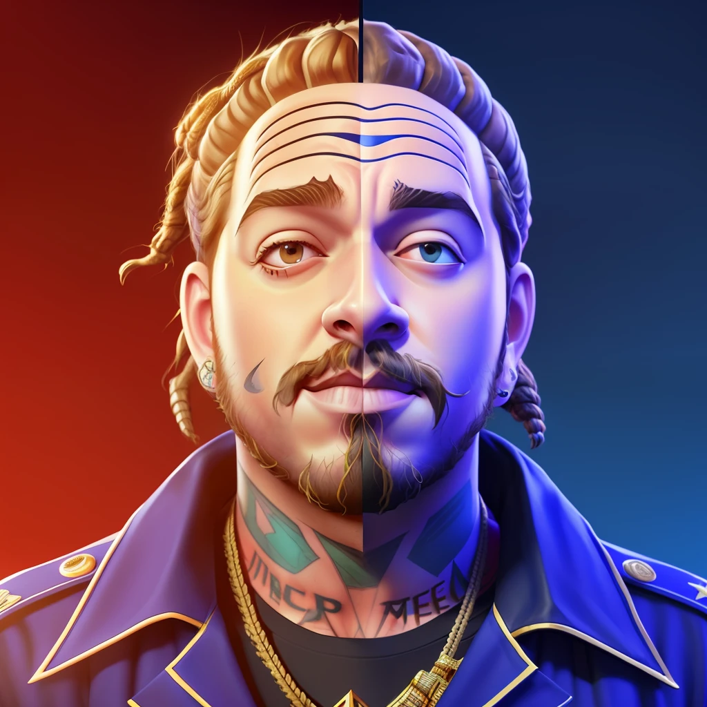 president ((post Malone)) with a gold microphone in hand, old CGI 3 d rendered Bryce 3 d, by Ben Zoeller, senior artist 3d render, portrait of hiding the pain harold, high quality wallpaper, wojtek fus, toon render keyshot, alexey egorov, in the style of kyrill kotashev, 3 d cartoon