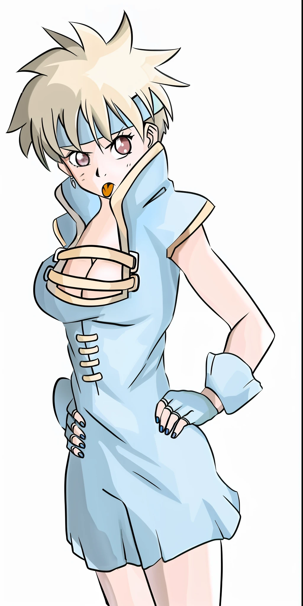 anime girl in blue dress with a white collar and a white top, anime woman fullbody art, inspired by Tsubasa Nakai, gainax anime style, v of devil can cry like an elf, cyborg merchant girl, anime character; full body art, cel - shaded art style, tracer in a tight dress, anime style character, female anime character, Kimetsu no Yaiba style