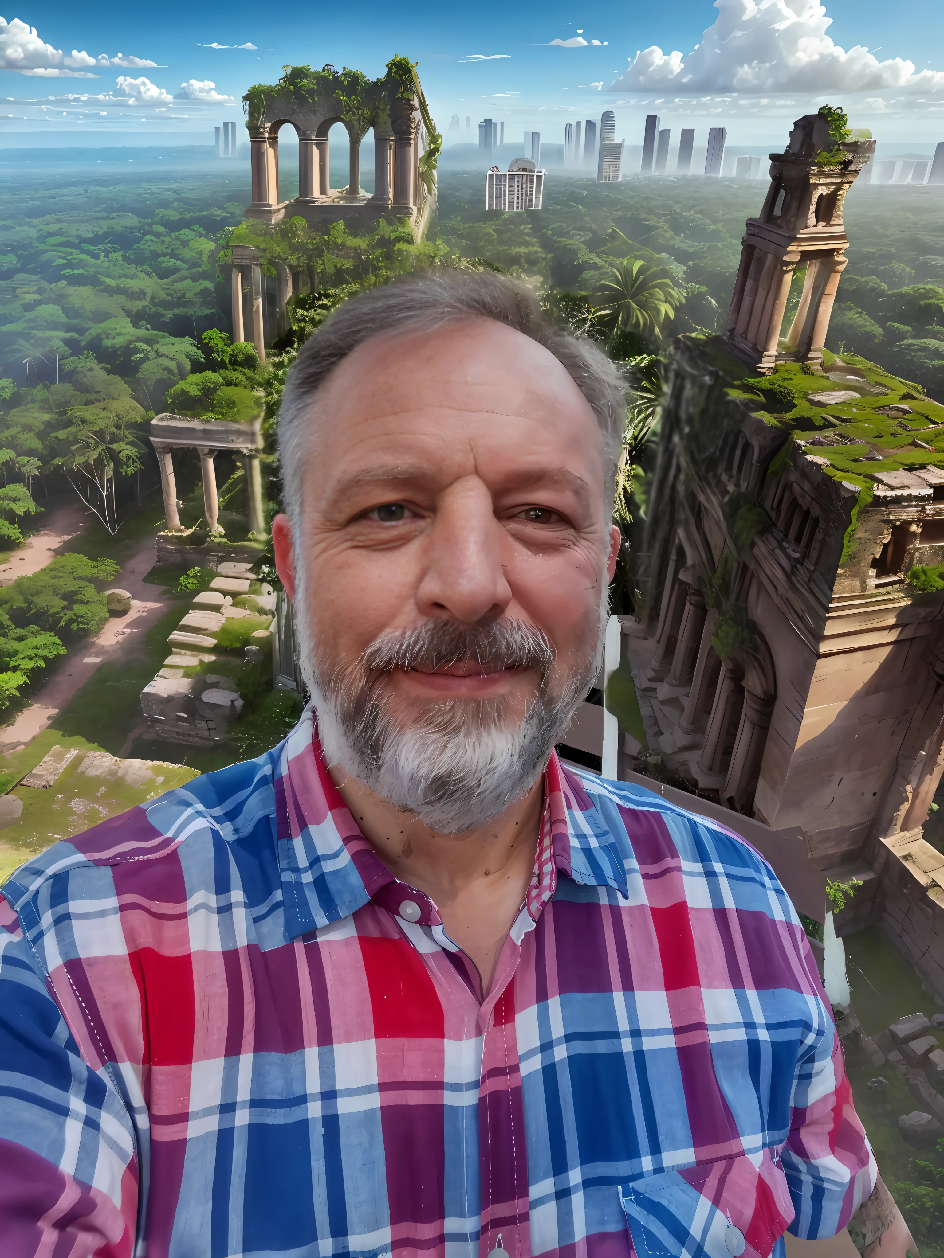 Ancient ruins in the background with Amazon forest