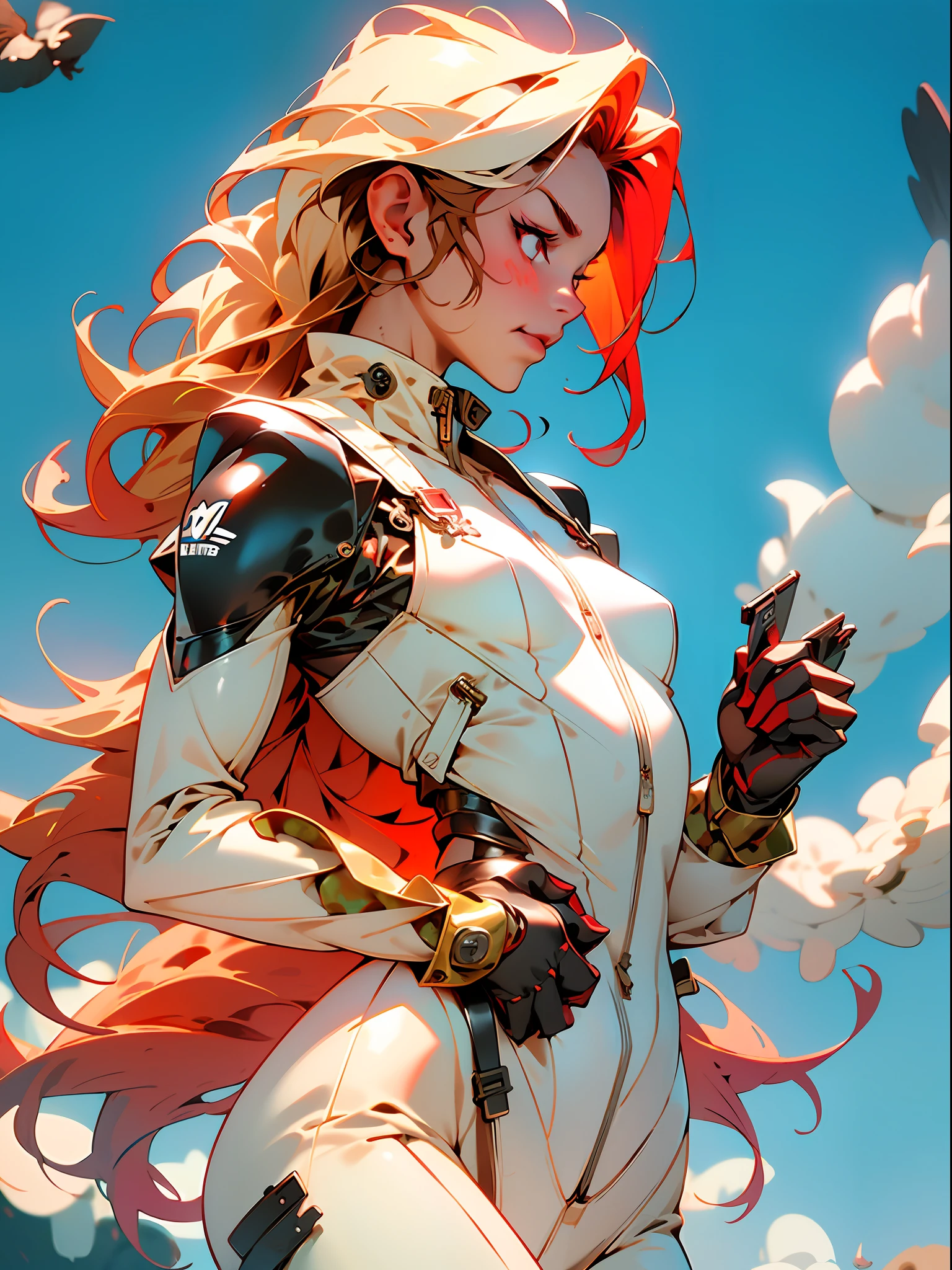(((Red military camouflage pattern)))), ((Best quality)), ((masterpiece)), (detailed: 1.4), (Absurd), paper, colorful line art, perfect face, girl, replace black with silver, black technological mask with paint drained from a white skull, graffitti , shiny tanned skin, sweaty, muscular sculptural body defined, (((whole body))), half-thick naked thighs, closed mouth, muscular body mechanical overalls of camouflaged red fabric and silver open to the navel, generous neckline, ((perfect small breasts)), ((fully camouflaged khaki clothing)), (((ivory hair with moth))), long eyelashes and black heavy makeup, (((niji style --V5)))), close to real, psychopathic, crazy face, sexy pose, technological background giant robot repair station, jaggers, 2 pieces clothing, centralized, scale to fit dimensions, HDR (High Dynamic Range),Ray Tracing,NVIDIA RTX, Super-Resolution,Unreal 5,Subsurface Dispersion, PBR Texture, Post-processing, Anisotropic Filtering, Depth of Field, Maximum Clarity and Sharpness, Multilayer Textures, Albedo and Specular Maps, Surface Shading, Accurate Simulation of Light-Material Interaction, Perfect Proportions, Octane Render, Two-Tone Lighting, Wide Aperture, Low ISO, White Balance, Rule of Thirds, 8K RAW, Crysisnanosuit