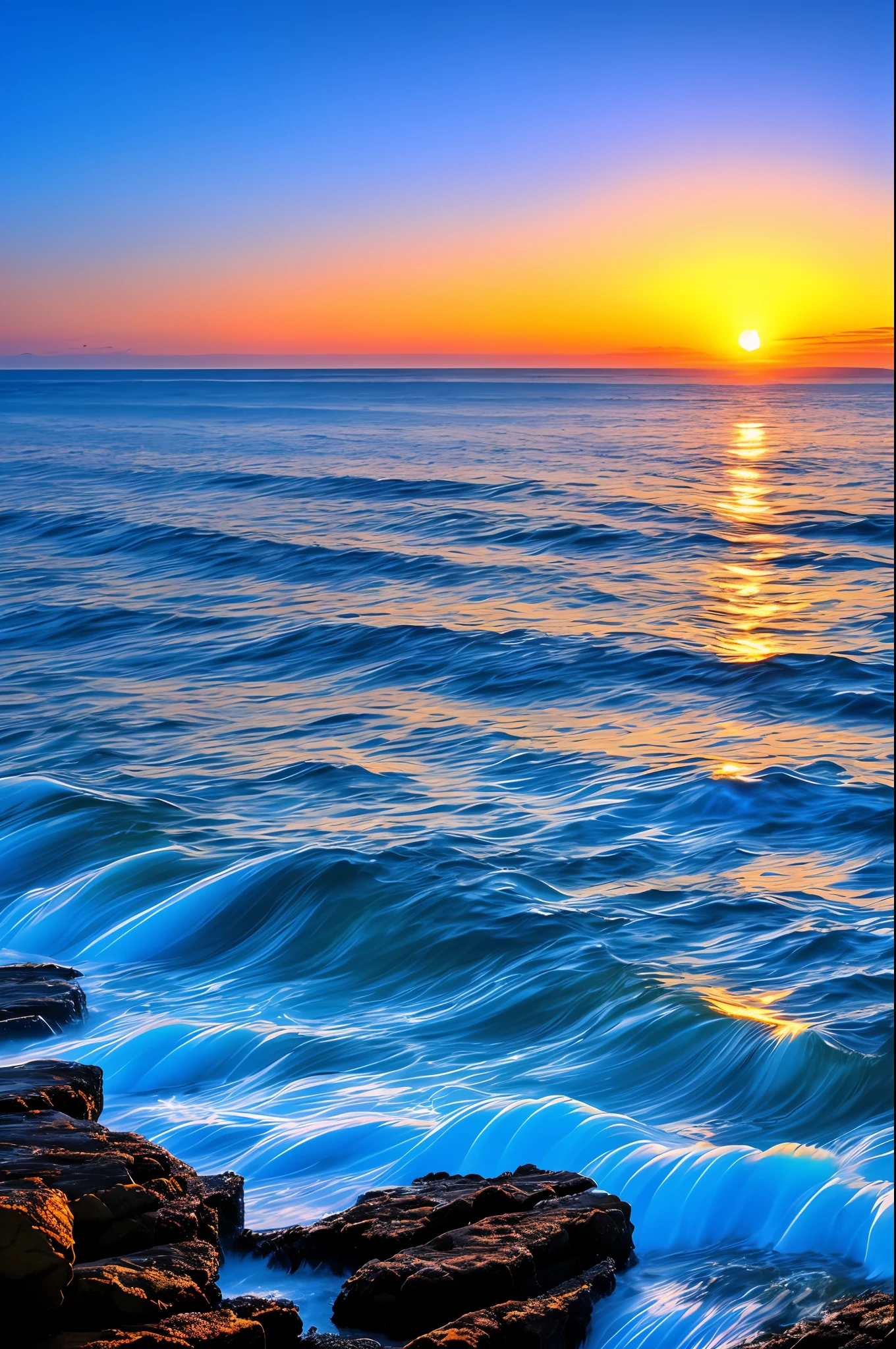 Gorgeous sunrise background with sea, blue water