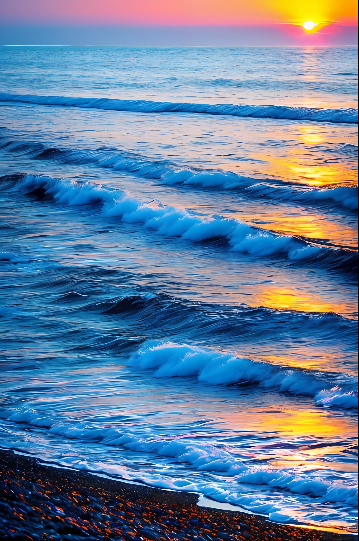 Gorgeous sunrise background with sea, blue water