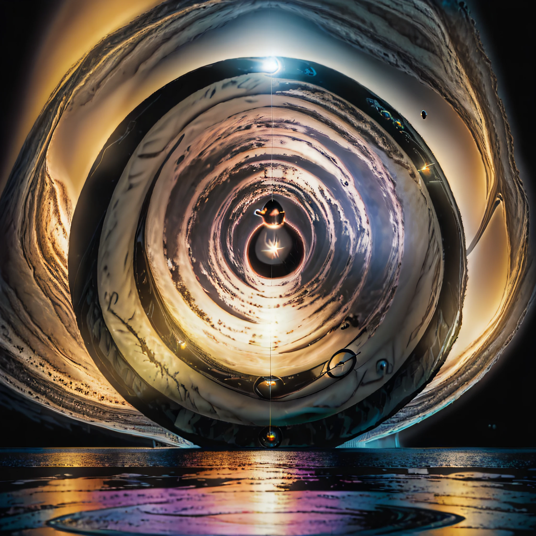 (floating black hole:1.5), clear, shimmering details, a sense of depth, surrounded by multiple luminous layers, enhanced lighting, "not including other holes around."