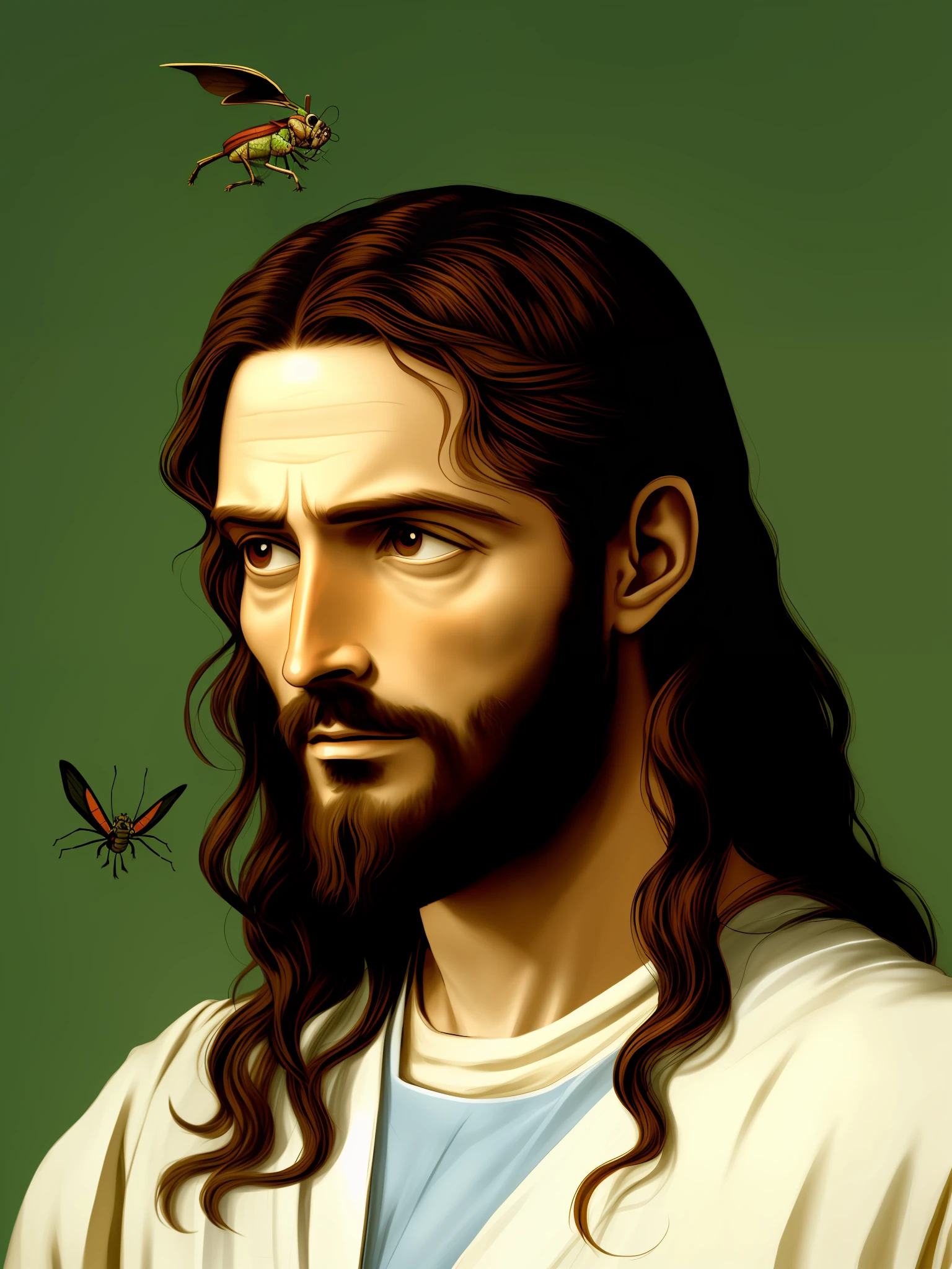 Jesus but the head is of a cricket