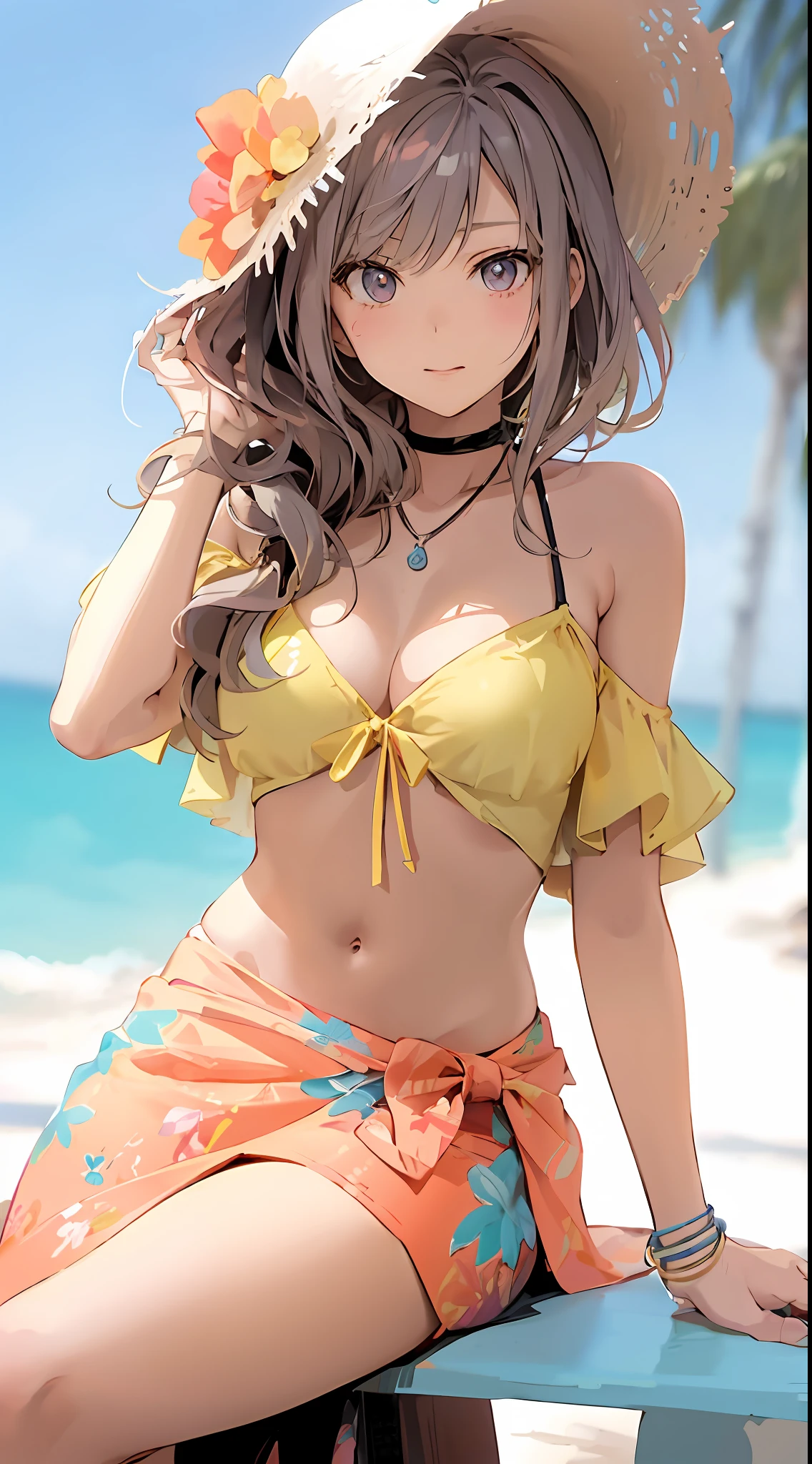 anime girl in a bikini sitting on a bench on the beach, seductive anime girl, beautiful alluring anime woman, attractive anime girl, beautiful anime girl, anime visual of a young woman, beautiful anime woman, beautiful alluring anime teen, (anime girl), pretty anime girl, realistic bikini, wearing a bikini, anime visual of a cute girl, anime goddess