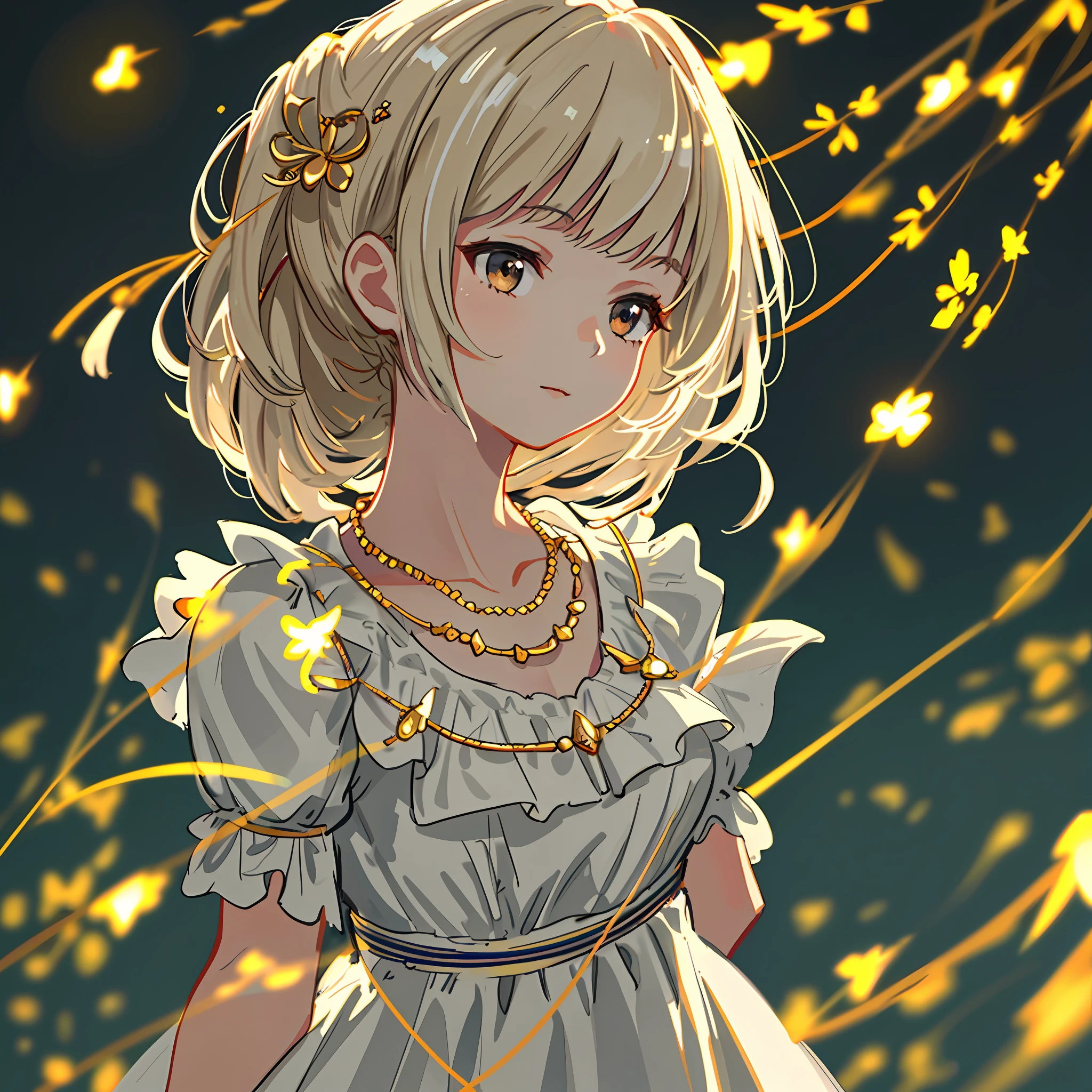 best quality, masterpiece, high resolution, 1 girl, porcelain dress, hair ornament, necklace, jewelry, beautiful face, on body, tyndall effect, photorealistic, dark studio, rim lighting, two-color lighting, (highly detailed skin: 1.2), 8k uhd, dslr, soft lighting, high quality, volumetric lighting, candid, photography, high resolution, 4k, 8k, Bokeh,