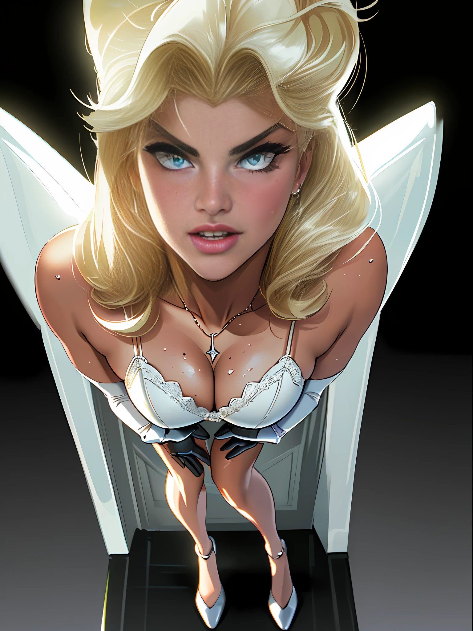 (extremely high quality, ultra-detailed, better lighting), (soft skin tone, + hourglass figure), (sensual expression), (Anna Nicole Smith), sexy and agitated blonde, retro pin-up style, (photo shoot), (photo strip), (wide photo), generous neckline, almost naked, stunning lingerie, leather gloves, luxury furniture, glossy finish, shiny tanned skin, sweaty, defined muscular sculptural body, ((((full body))),  bare thick thighs, closed mouth, close to real, psychopathic, crazy face, sexy pose, 2 piece clothing, centered, scale to fit dimensions, HDR (High Dynamic Range),Ray Tracing,NVIDIA RTX,Super-Resolution,Unreal 5,Subsurface dispersion, PBR texture, Post-processing, Anisotropic filtering, Depth of field, Maximum clarity and sharpness, Multilayer textures, Albedo and specular maps, Surface shading,  Accurate simulation of light-material interaction, Perfect proportions, Octane Render, Two-tone lighting, Wide aperture, Low ISO, White balance, Rule of thirds, 8K RAW, crysisnanosuit