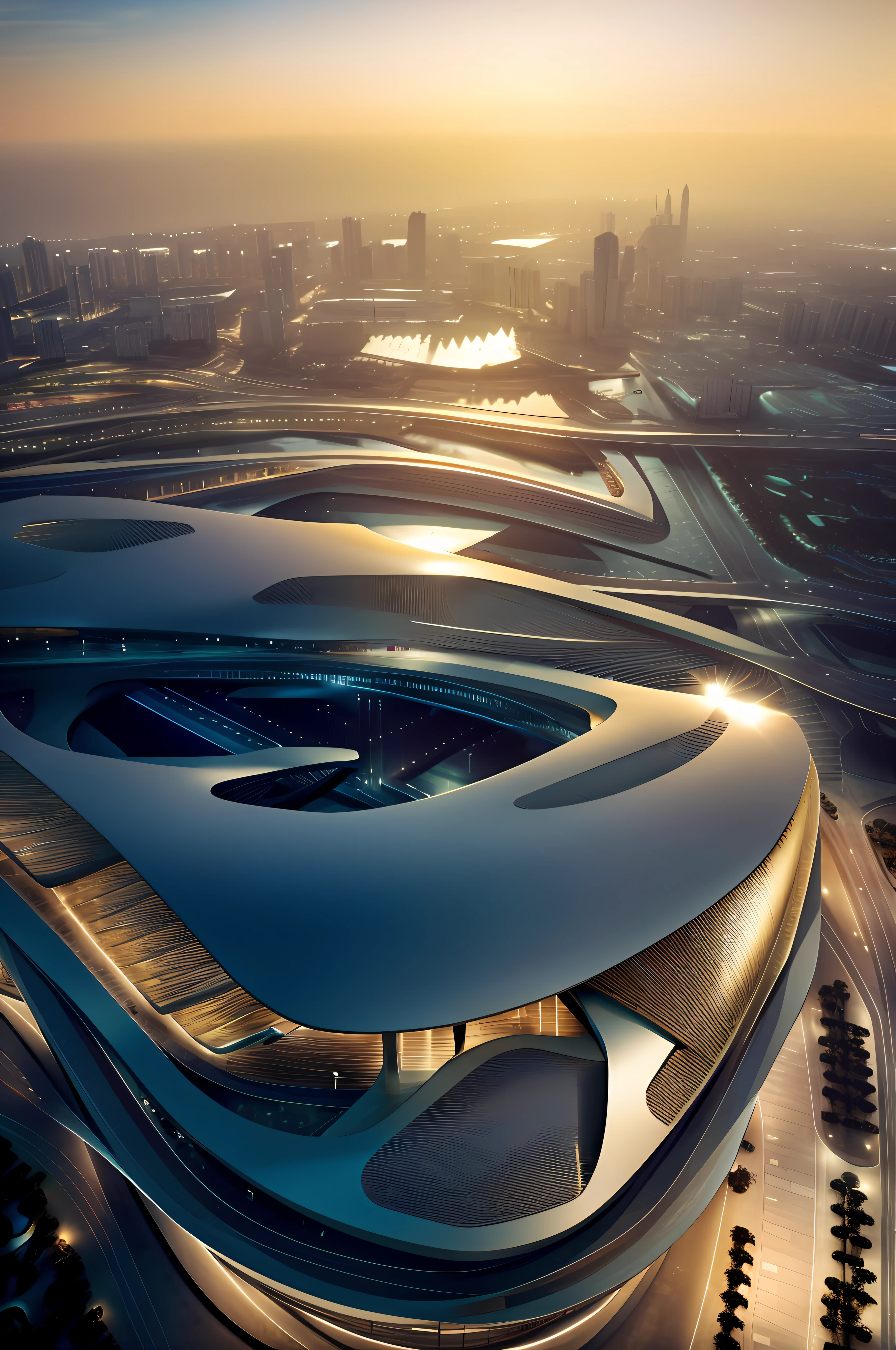 there is a large building with a curved roof next to a body of water, inspired by Zha Shibiao, by Zha Shibiao, in style of zaha hadid architect, zaha hadid style architecture, in style of zaha hadid, zaha hadid architecture, inspired by Zaha Hadid, portal. zaha hadid, zaha hadid octane highly render, by Zaha Hadid