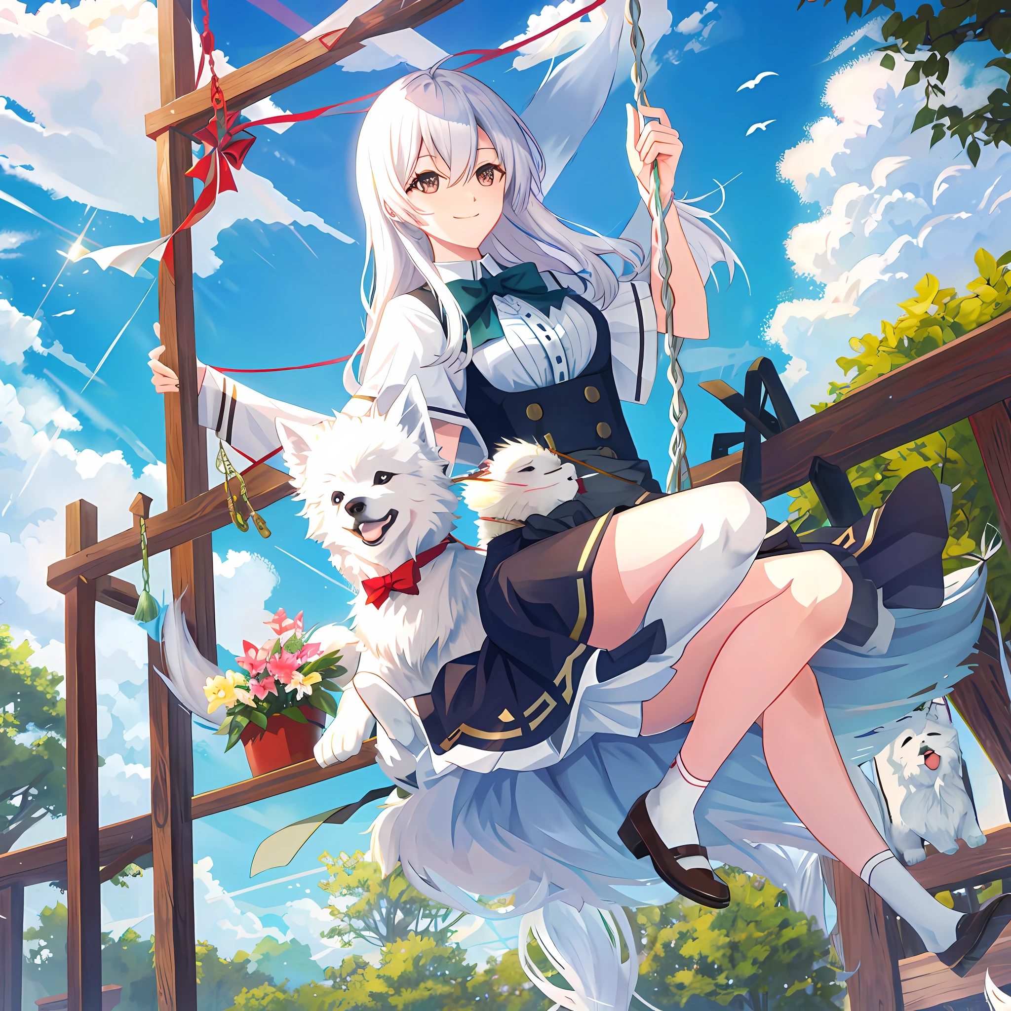 Swing, Samoyed, happy