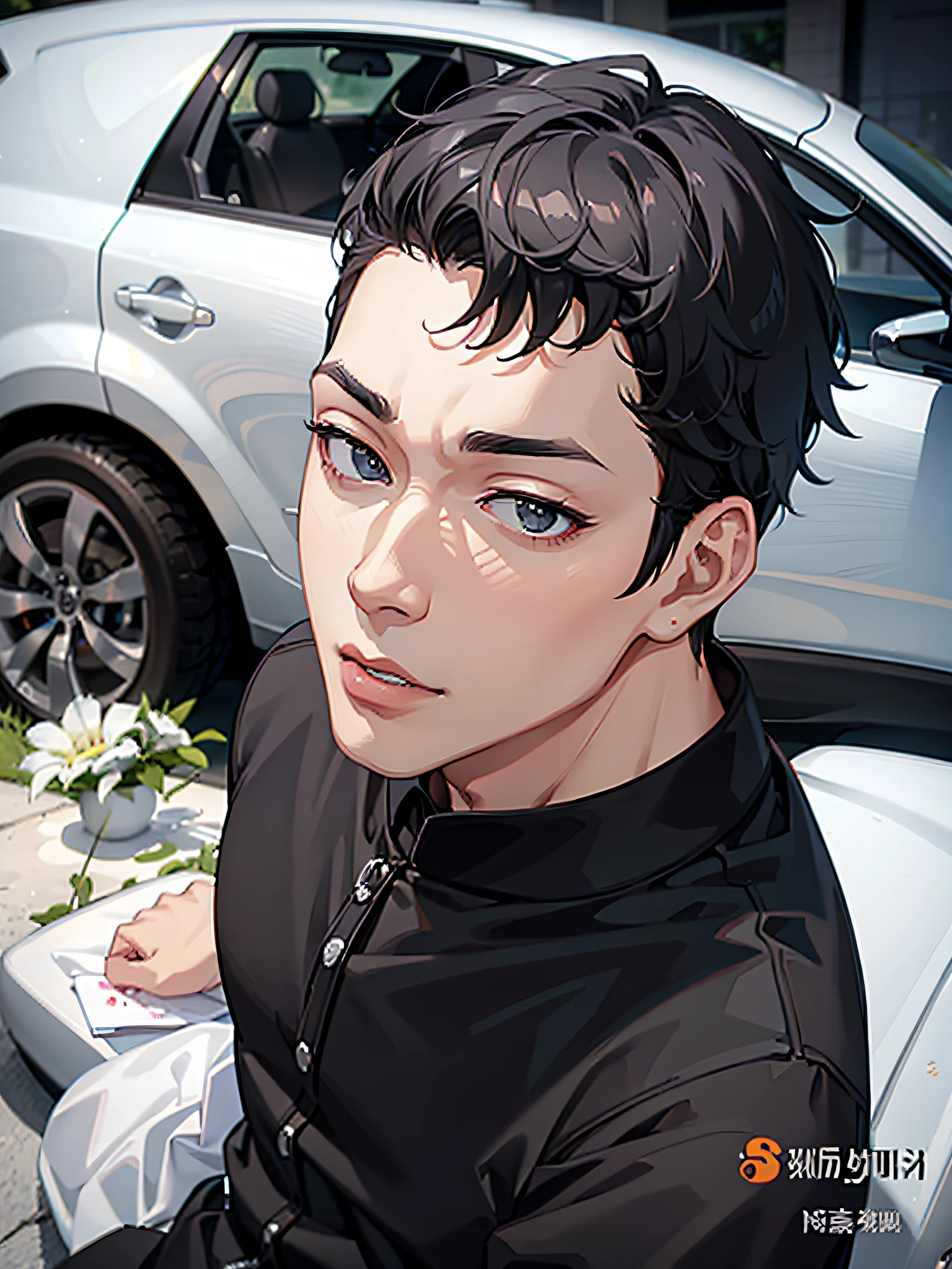 arafed man with a black shirt and a white car, xintong chen, hong june hyung, inspired by Ding Yunpeng, liang xing, zmonzheng, zeng fanzh, qifeng lin, yanjun chengt, wenjun lin, yintion j - jiang geping, jinyiwei, hyung tae, inspired by Xiao Yuncong