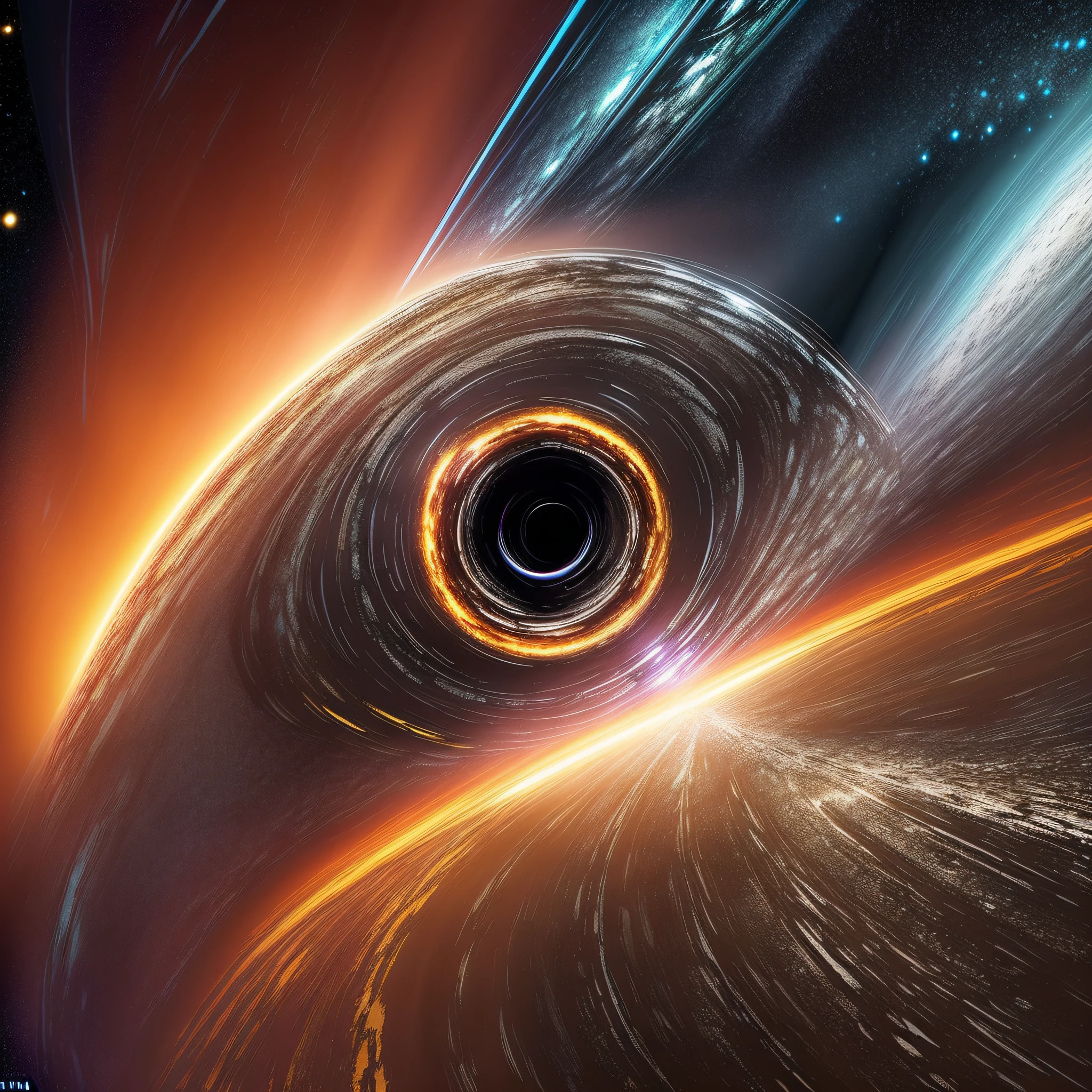 (floating black hole: 1.5), clear, bright and shimmering details, a sense of depth, surrounded by multiple distinct luminous layers, enhanced lighting, "not including other holes around".