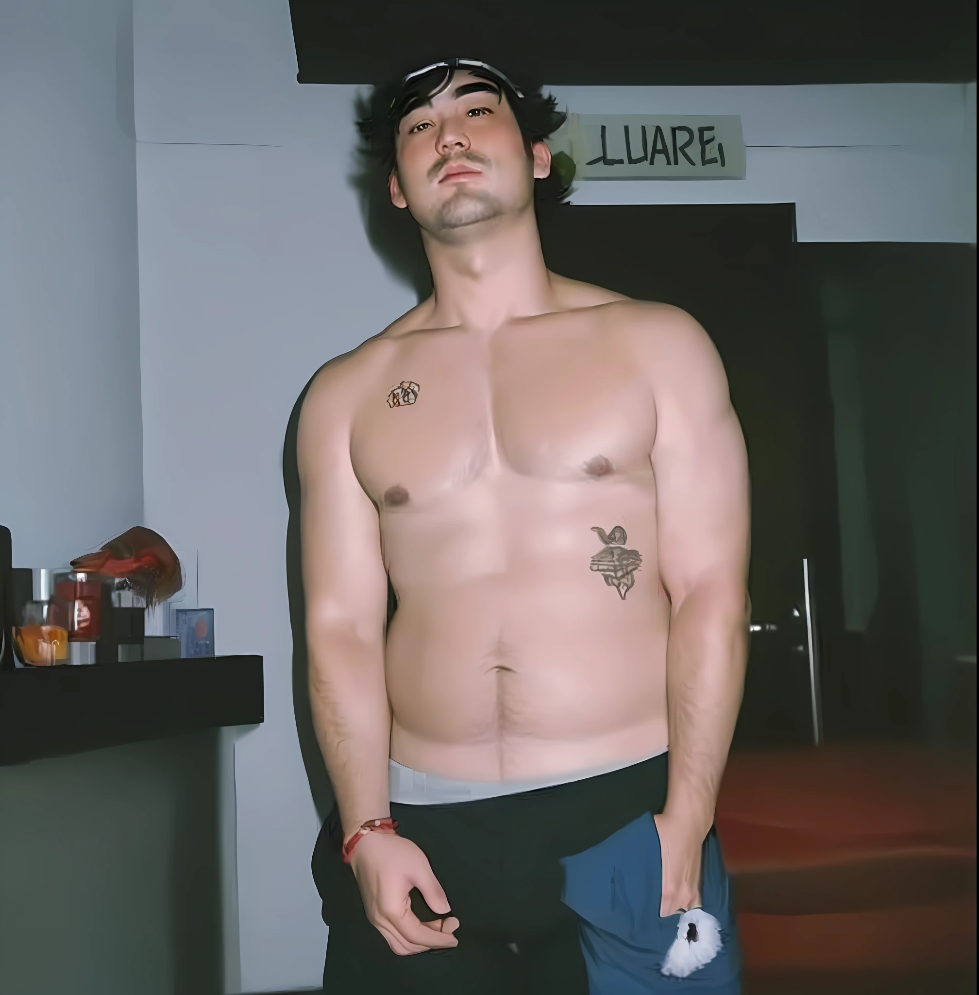 Overweight fat beard shirtless JOJI wearing hot red sexy bath briefs Joji Miller fat muscular, shiny skin super sexy black underwear ((FAT)) ((FAT SEXY)) HAIR