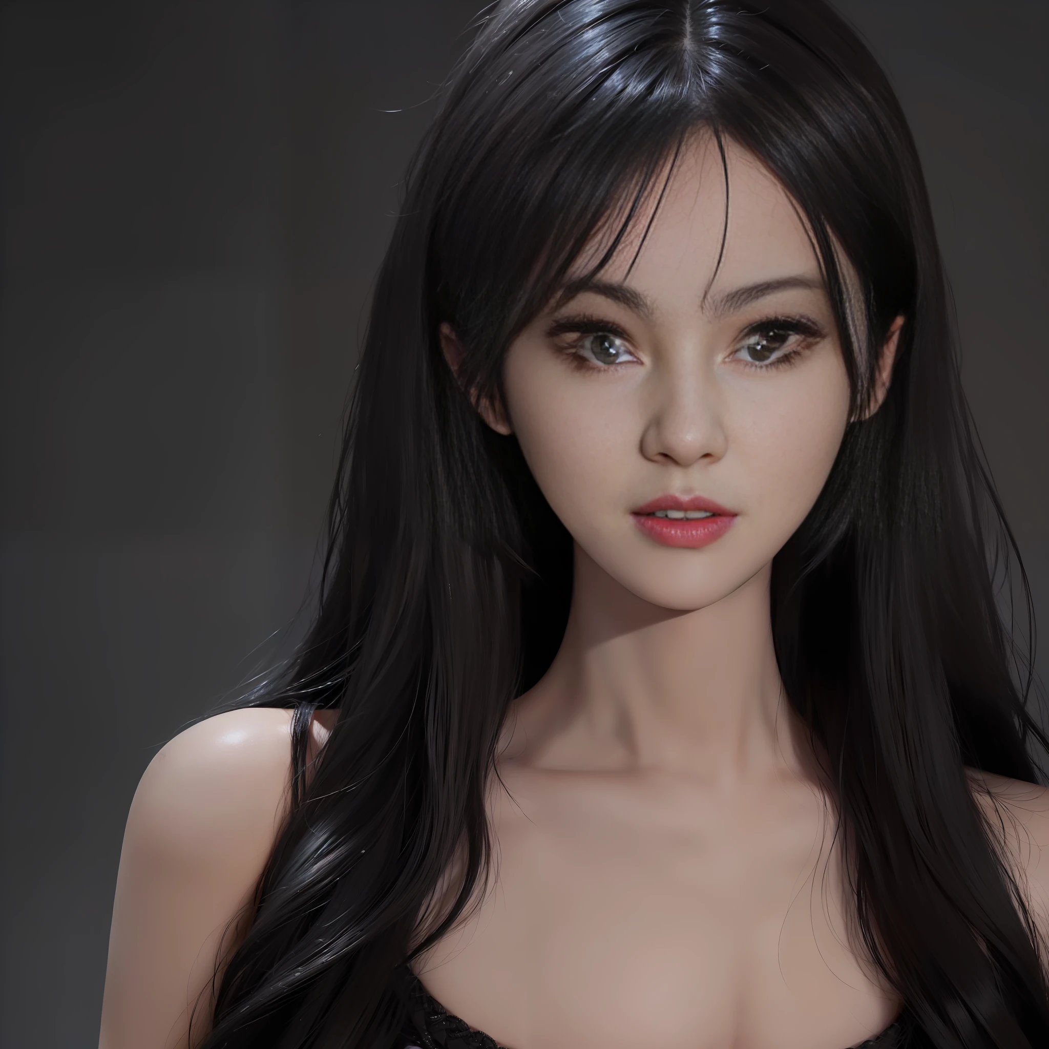 (((masterpiece+best quality+high resolution+ultra-detailed))), long silky black hair, high nose, sharp eyes, noble and inviolable temperament, (([female]: 1.2 + [beauty]: 1.2 + black long hair: 1.2)), dark and deep background, bright eyes, dynamic angle and posture.