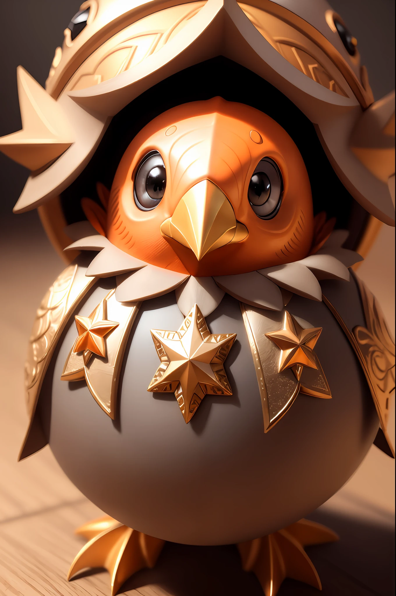 3dcreature cute wearing noble clothing detailed star ornament, beak, 1boy, chibi, photorealistic, hyperrealistic, hyperdetailed, detailed skin, orange skin, soft lighting, subsurface scattering, realistic, heavy shadow, masterpiece, best quality, ultra realistic, 8k, gray ratio, intricate, high detail, film photography, soft focus