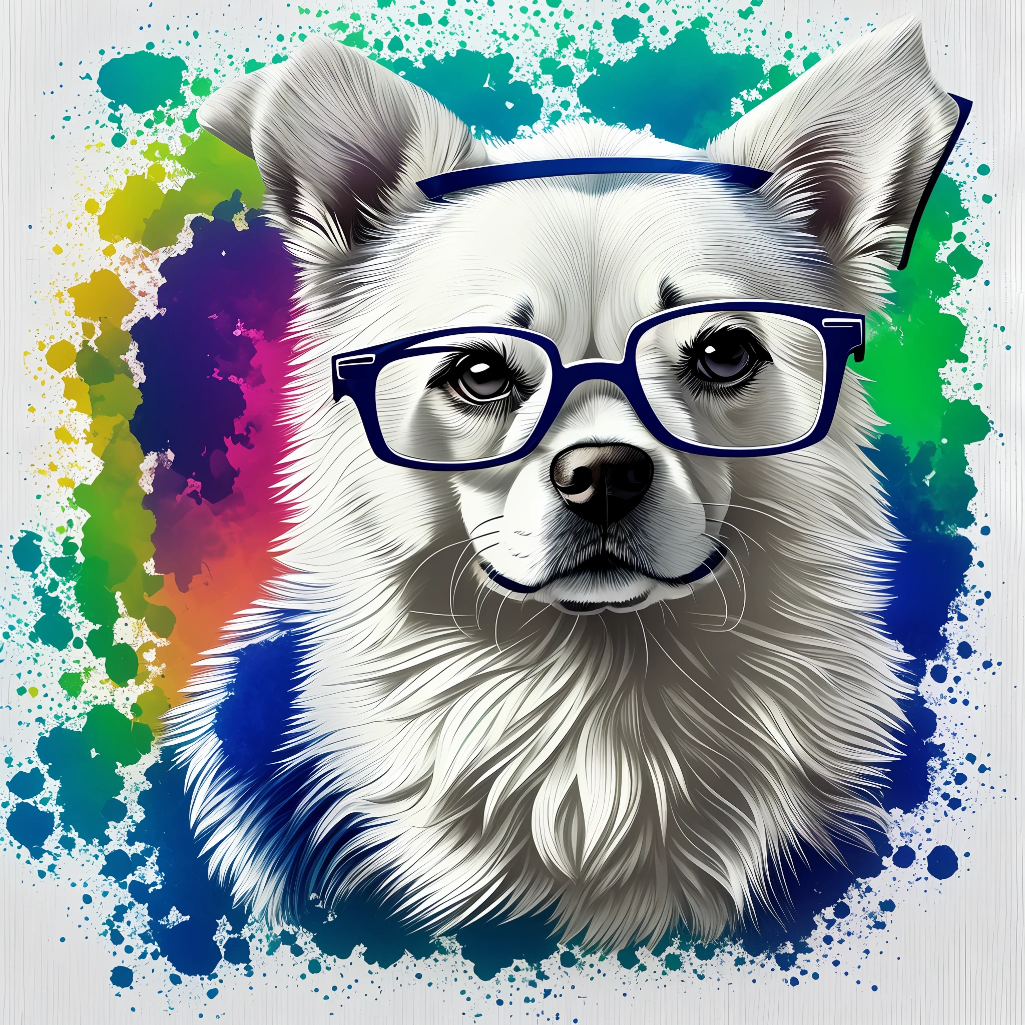 Dog, glasses, T-shirt, synthesize, color, white background, --auto --s2