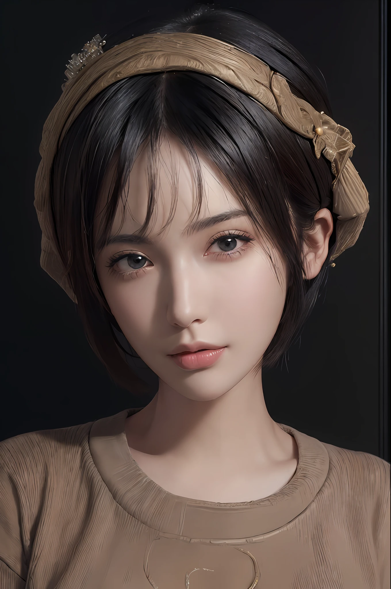 (masterpiece:1.3), (8k, photorealistic, RAW photo, best quality: 1.4), (1girl), beautiful face, (realistic face), (black hair, short hair:1.3), beautiful hairstyle, realistic eyes, beautiful detailed eyes, (realistic skin), beautiful skin, (sweater), absurdres, attractive, ultra high res, ultra realistic, highly detailed, golden ratio