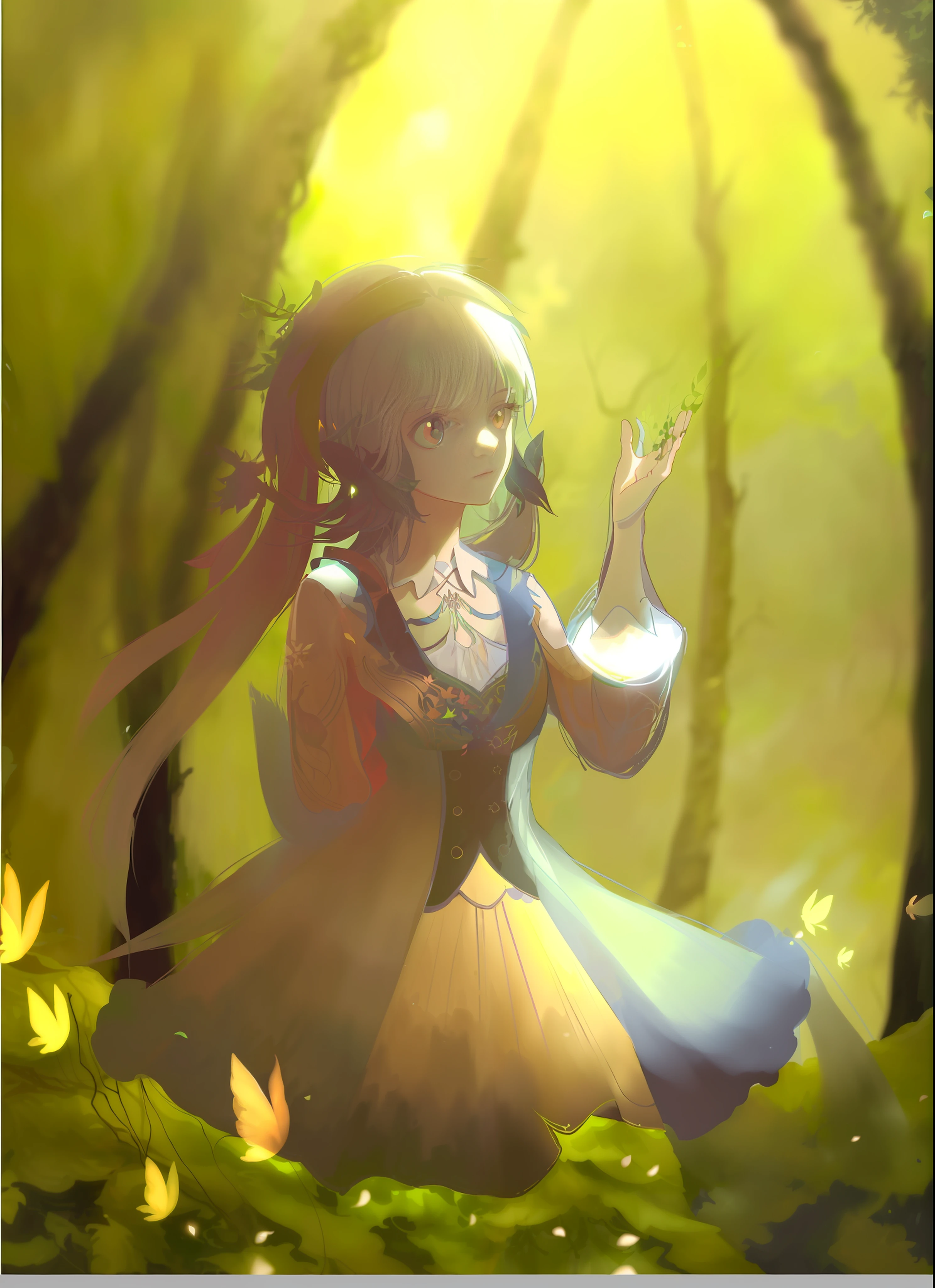 Mysterious forest, beautiful forest, nature, surrounded by flowers, delicate leaves and branches surrounded by fireflies (natural elements), (jungle theme), (leaves), (branches), (fireflies), (particle effects) and other 3D, Octane rendering, ray tracing, ultra-detailed (conservation diffusion) + excellent quality standards + complex and slender line depiction + rich Guweiz style + full of mystery and romance + on the popular ArtStation PixivShining glossy shape + mysterious and deep forest soul + beautiful depiction style + mesmerizing anime fantasy illustration., classical style, secluded, foggy deep forest, dim light, light and shadow contrast, fairy tale style, fluorescent flowers and plants, non-close-up, dim light and shadow, aesthetic, starry sea, high detail, beautiful background