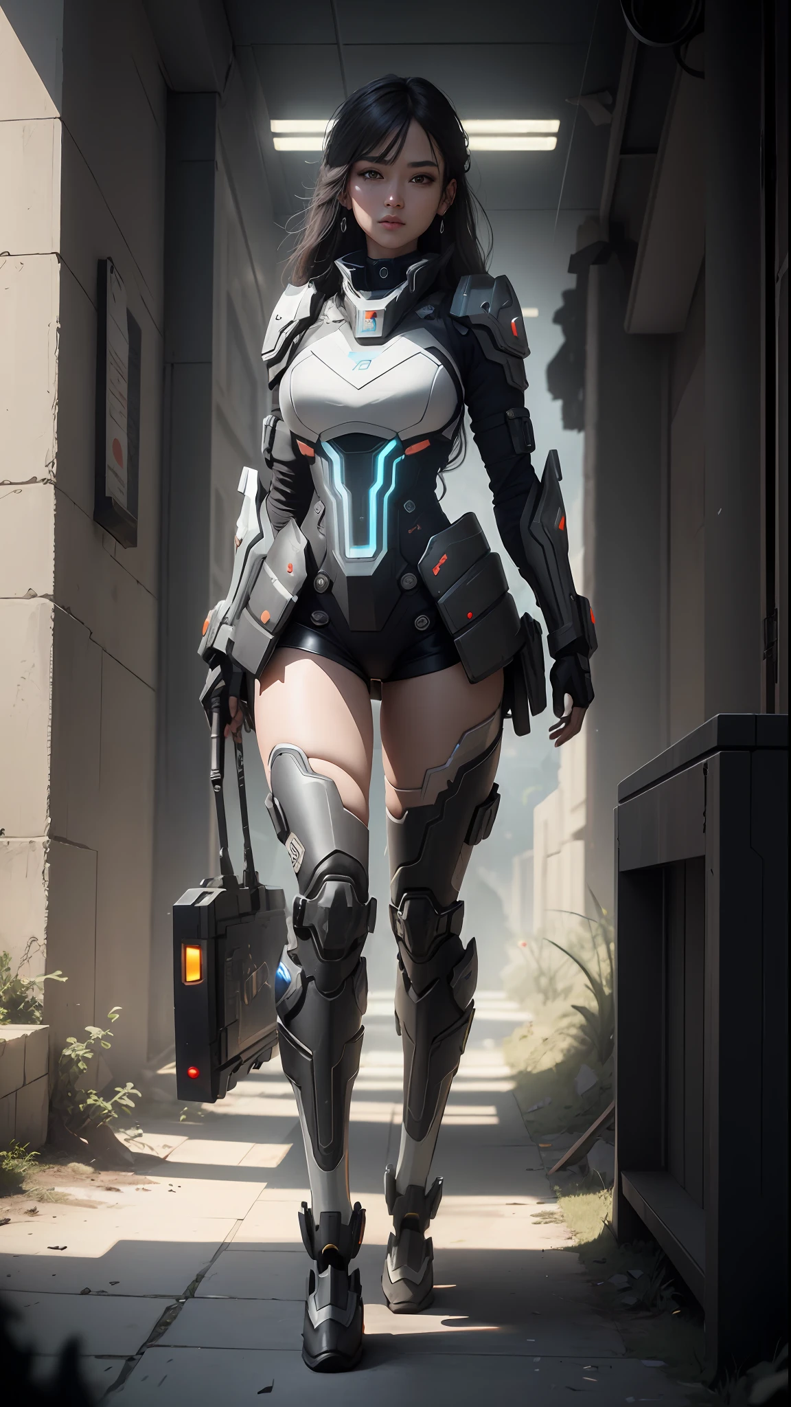 ((Best quality)), ((masterpiece)), (highly detailed:1.3), 3D,Shitu-mecha, beautiful cyberpunk women with her mecha in the ruins of city from a forgoten war, ancient technology,HDR (High Dynamic Range),Ray Tracing,NVIDIA RTX,Super-Resolution,Unreal 5,Subsurface scattering,PBR Texturing,Post-processing,Anisotropic Filtering,Depth-of-field,Maximum clarity and sharpness,Multi-layered textures,Albedo and Specular maps,Surface shading,Accurate simulation of light-material interaction,Perfect proportions,Octane Render,Two-tone lighting,Low ISO,White balance,Rule of thirds,Wide aperature,8K RAW,Efficient Sub-Pixel,sub-pixel convolution,luminescent particles,light scattering,Tyndall effect