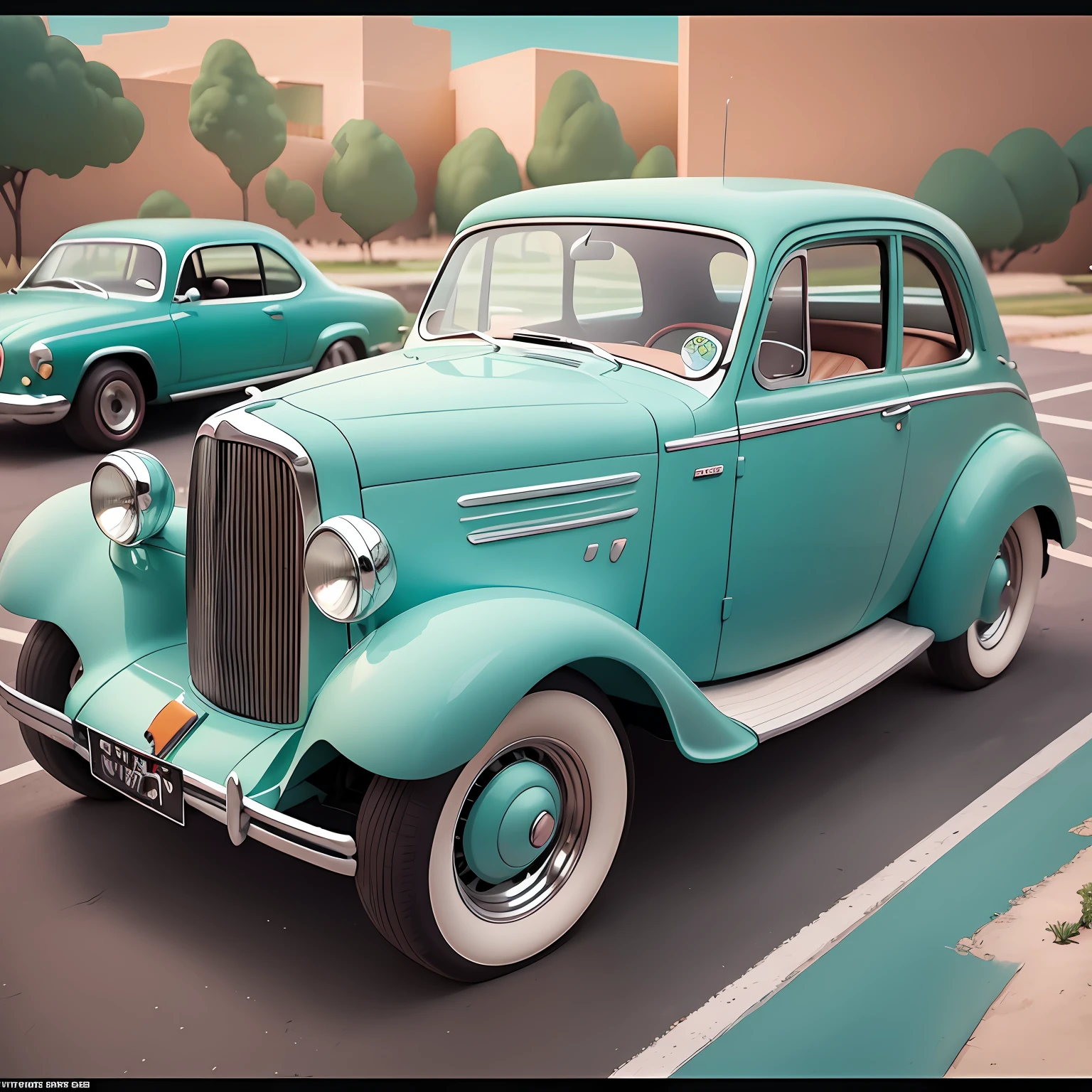 A 2D-style car with a retro color palette, such as soft pastel tones, and art reminiscent of vintage comic book illustrations. (The background is completely transparent:1.2), with no additional visual elements. --auto --s2