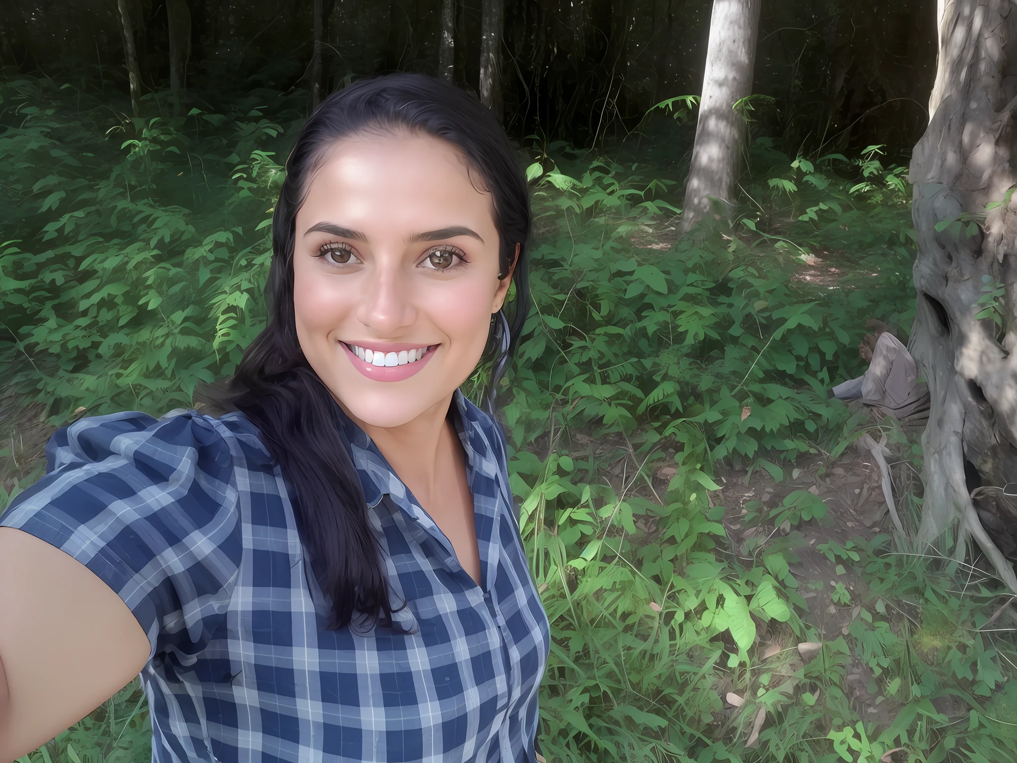 smiling woman taking a selfie in the woods with a frisbee, in front of a forest background, fernanda suarez, 3 5 year brazilian mother, karla ortiz, andrea rocha, alanis guillen, by Nándor Katona, malika favre, 3 0 years woman, 3 0 years old woman, 30 years old woman, profile image