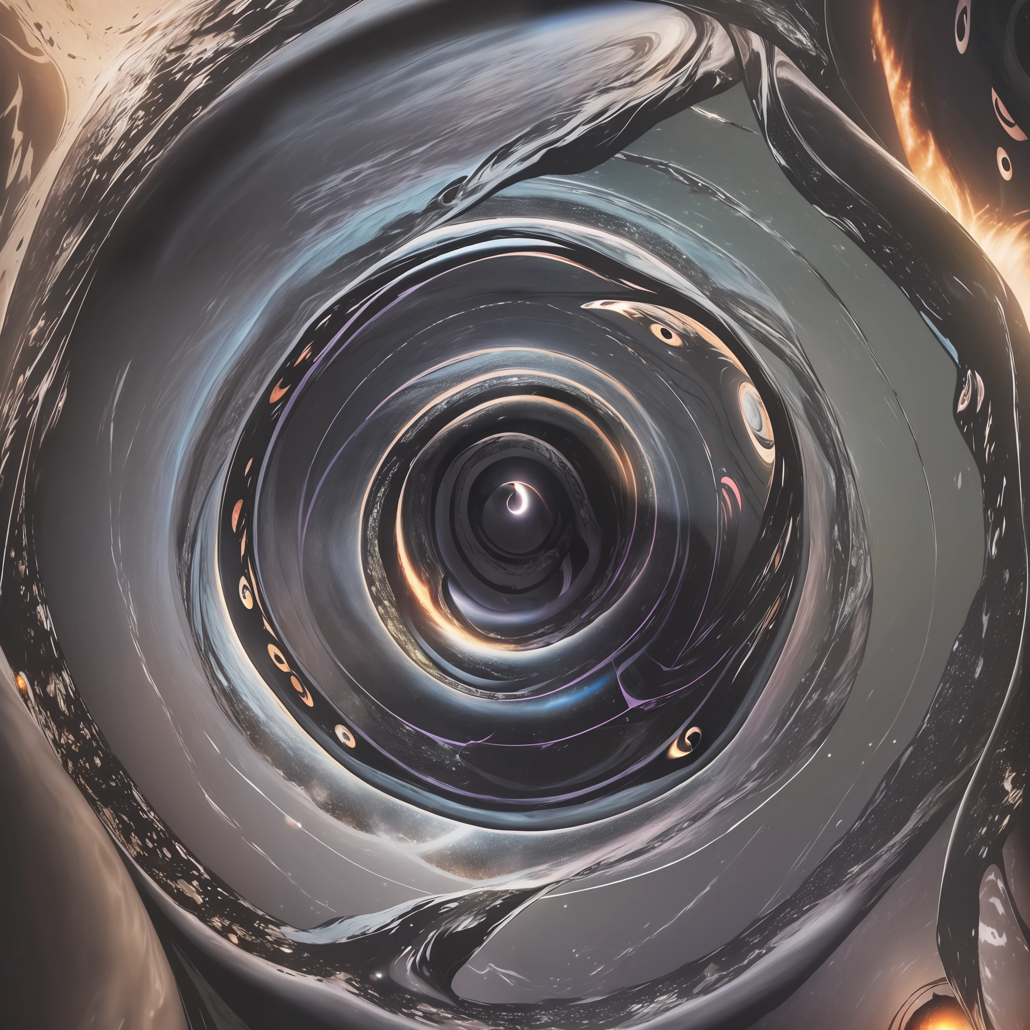 (floating black hole:1.5), light details interspersed with dark, bright and shimmering, a sense of intense depth, surrounded by multiple luminous layers, enhanced lighting, "not including other holes around".