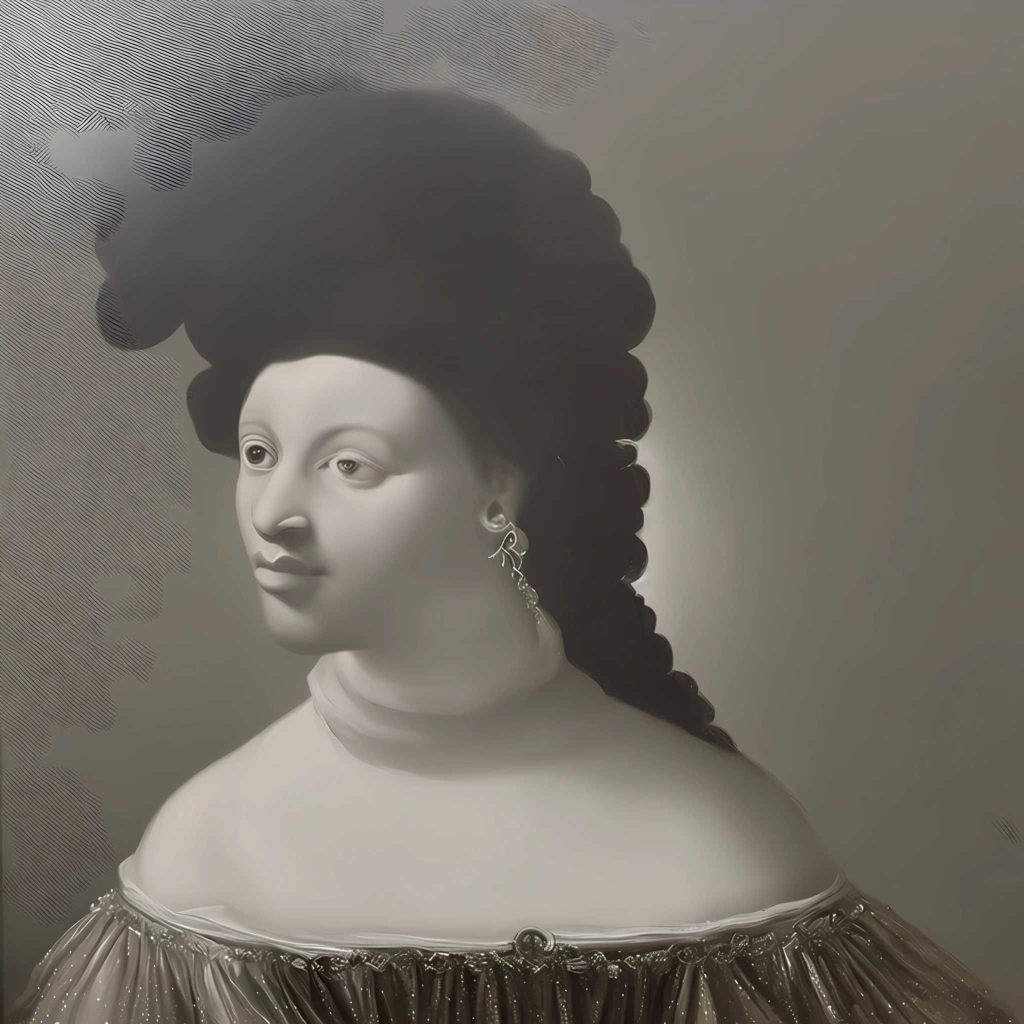 Painting, works Renaissance style, black woman, black and white color