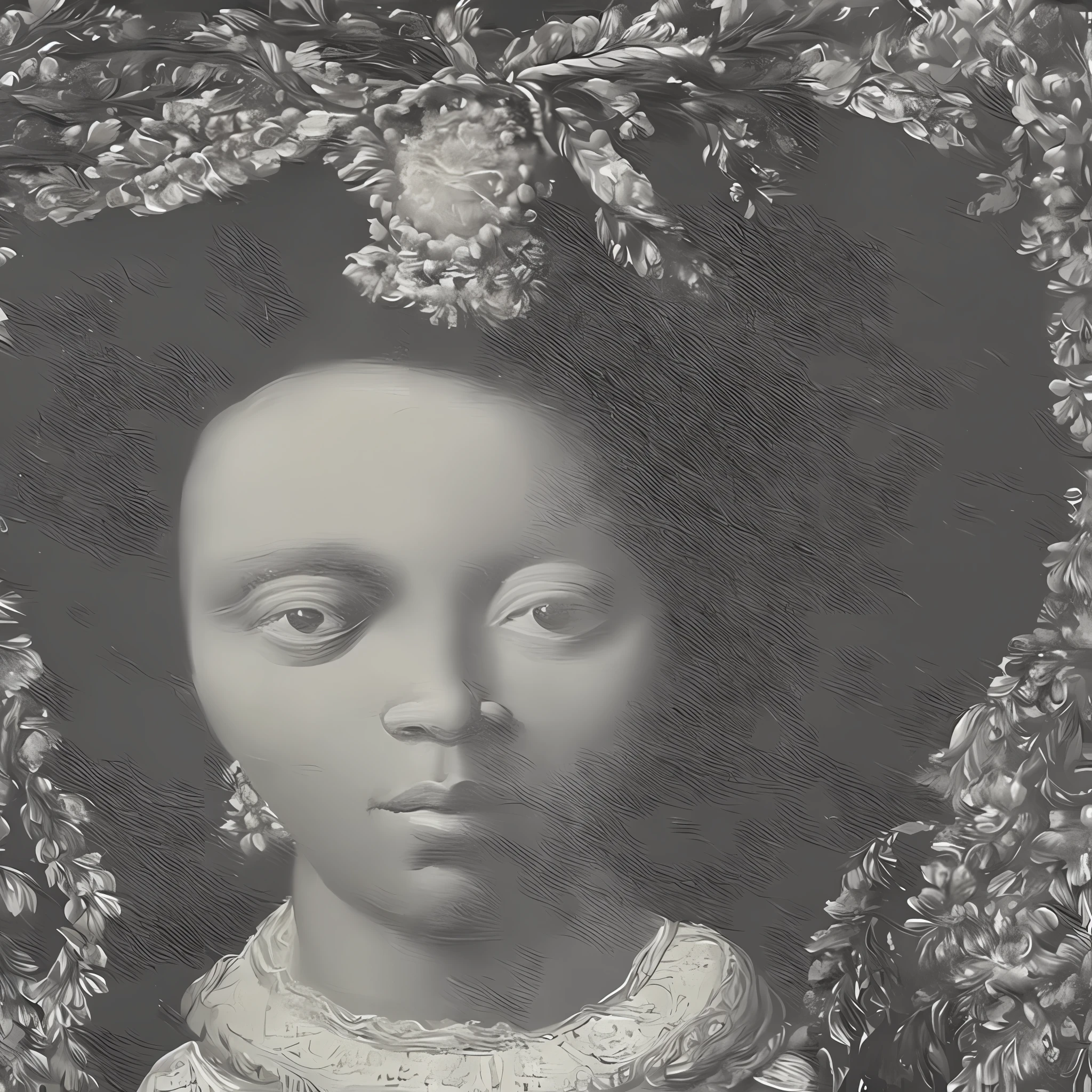 Painting, works Renaissance style, black woman, black and white color