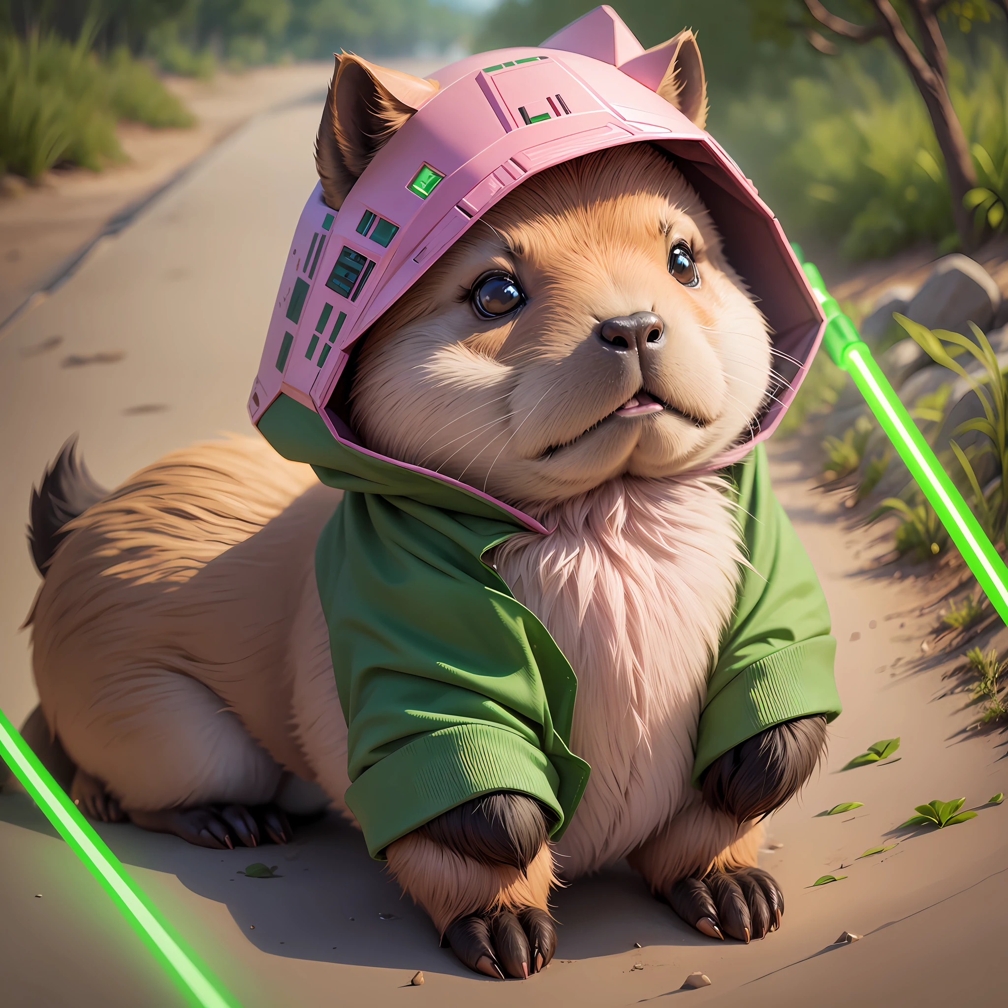 Create a pink star wars style capybara with green lu saber --auto --s2