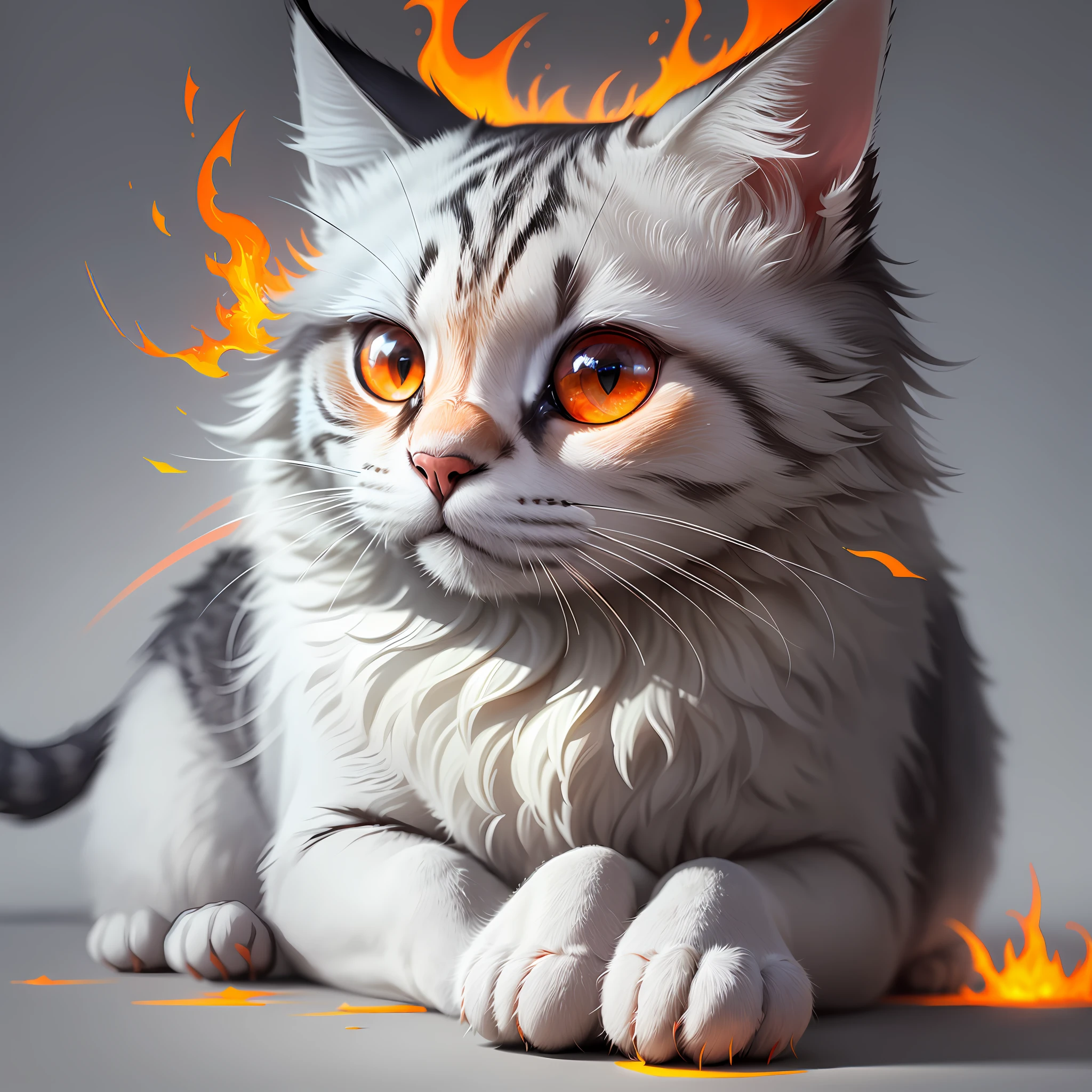 I want you to act like a professional artist, creating abstract digital art. The work will be realistic, focusing on the geometry and harmony of forms, but now with a specific element: the shadow of a flaming cat with red eyes. Let's explore this interesting combination of elements.
Start by defining the central composition of the work, where the shadow of the flaming cat will be represented. Use clean lines and precise angles to create the shape of the cat's body, taking advantage of the geometry to give a sense of structure and order. You can use geometric shapes, such as triangles or stylized rectangles, to build this shape.
The cat's shade should convey a sense of warmth and intensity. Use warm shades of orange and red to represent the flames that seem to emanate from the cat figure. Apply soft gradations of color to create a shading and depth effect, adding a three-dimensional appearance to the shadow.
To highlight the cat's eyes, paint them intense red. They should be the focal point of the work, radiating energy and mystery. Use geometric lines and shapes to create a captivating effect around the eyes, perhaps suggesting a halo or an abstract shape that evokes the flames.
In terms of color palette, explore neutral and soft tones for the background. Use gray, beige or even a cooler shade of grayish blue to create a contrast with the intensity of the cat's shadow and its red eyes. This combination will help balance the composition, maintaining the minimalist aesthetic and conveying a sense of calm and order.
Remember to keep the lines clean and precise, working on the harmony of the forms to ensure that the work is visually impactful. The contrast between the colors, the intensity of the flames and the serenity of the background should evoke a sense of mystery, energy and tranquility simultaneously. When finalizing the art, review all the elements to ensure that the combination of the