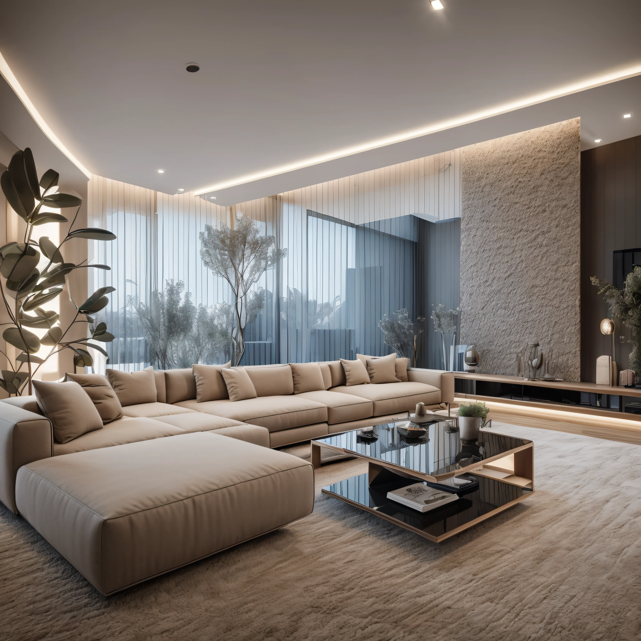 insanely detailed wide-angle architecture photography, cozy contemporary living room, interspersed lights and shadows, award-winning contemporary interior design, ARCHITECTURE, FURNITURE, INTERIORS, BUILDING, LIVING ROOM, BEDROOM, CARPET, PLANT, HOME DECORATION, SOFA, CHAIR, INTERIOR DESIGN -imagine, 32k, 18mm lens --auto --s2