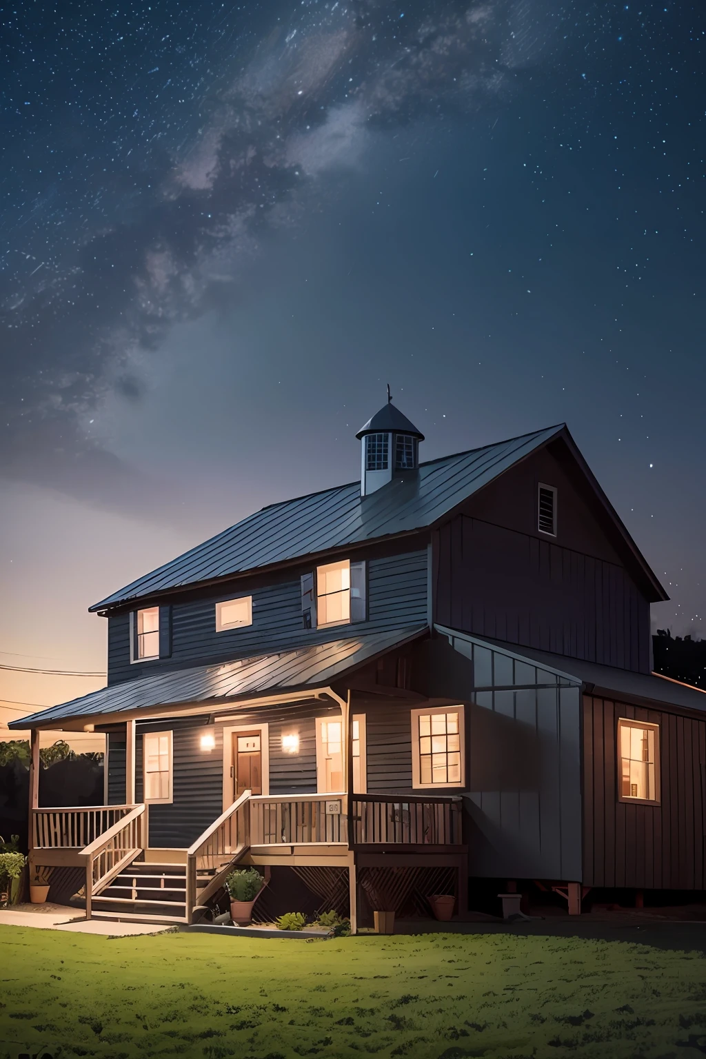 A dark starry night on a farm --auto --s2
