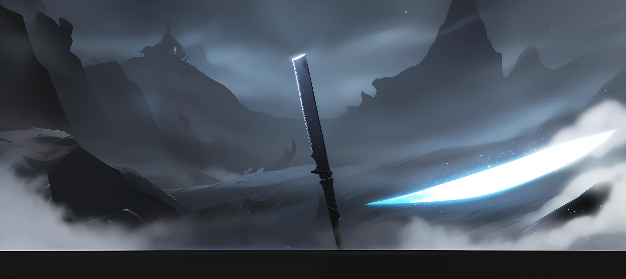 there is a knife that is standing in the dark, raytraced blade, style of ghost blade, buster sword, chainsword in the other, steel sword, armored sword blade, bloody knife, katana, large sword, huge sword, war blade weapon, cleaver, jiang sword, realistic weapon, chainsaw sword, sci-fi sword, an evil sword --auto --s2