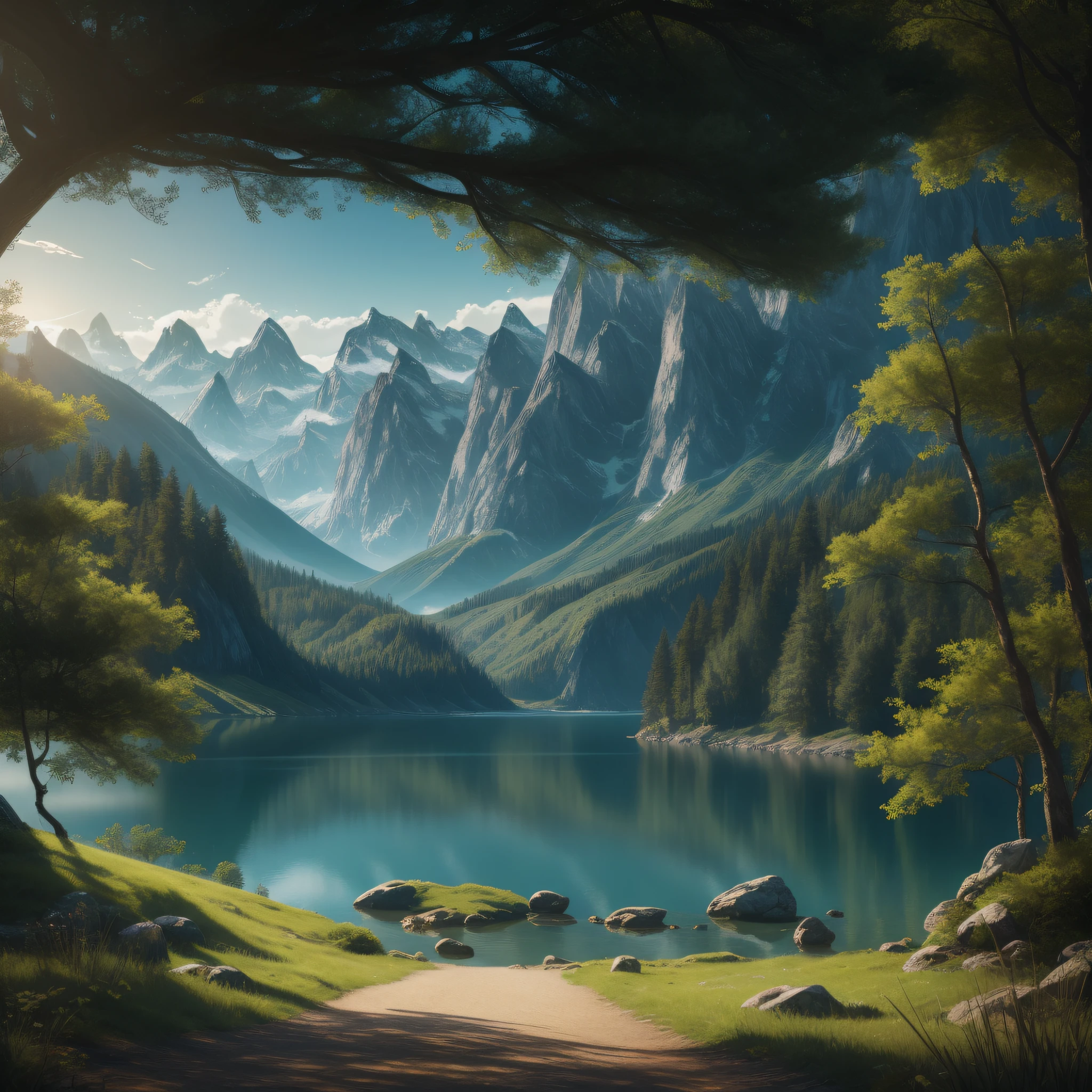 Quiet place, very pleasant, beautiful, calm, scenic. Photorealistic, 8K UHD, Studio Quality, Surreal, Maximum Detail, Large, Post-Processing, Realism, Photoshop, Photography, Detail, Cinema Lighting, Landscape, Panorama, Landscape, Ray Tracing, cinema4D