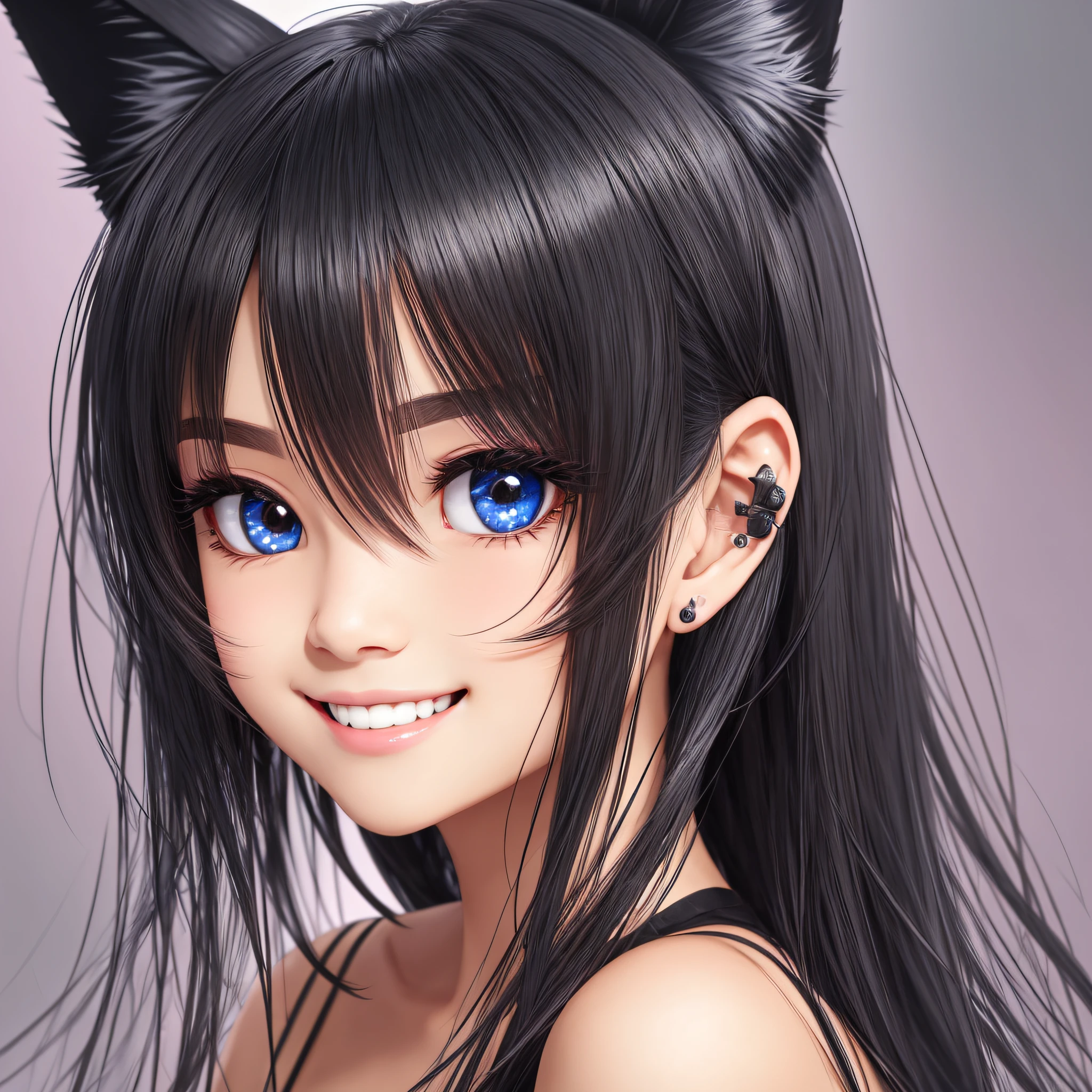 black hair, hair bobbles, wince, longeyelashes, solid circle eyes, fake animal ears, light smile, ear blush, fang, 8k, super detail, ccurate, best quality --auto --s2